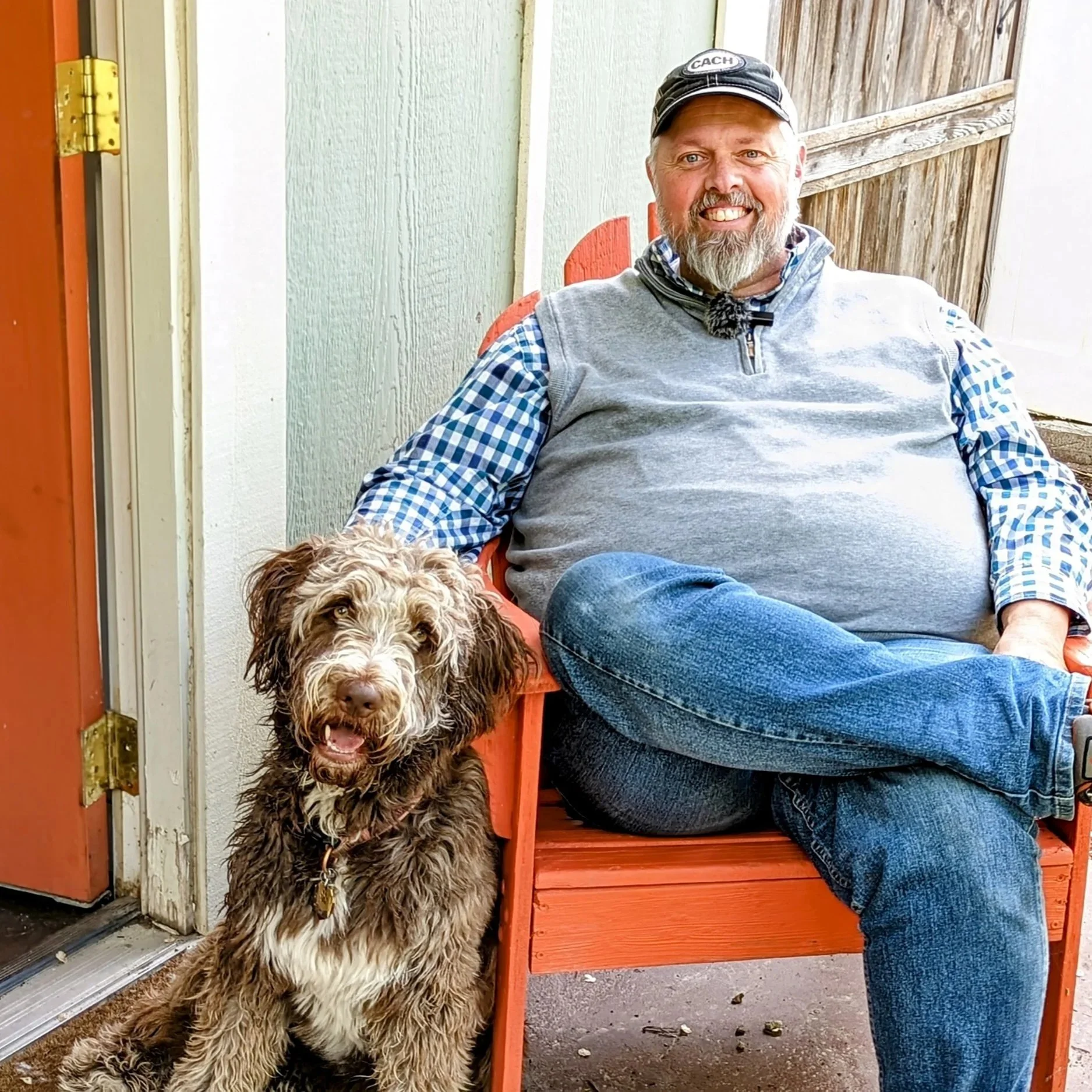 Ginger the Chalkbus mascot with her owner Jonathan Sherman licensed LMFT in American Fork, Utah