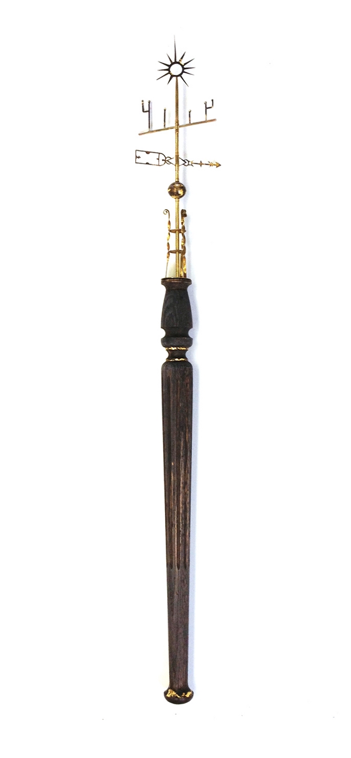   Saint Elmo's Candlestick  Lightning Rod Wood, Brass, 24k Goldleaf 34" 