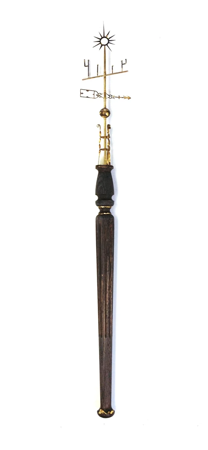 Saint Elmo's Candlestick Lightning Rod Wood, Brass, 24k Goldleaf 34"