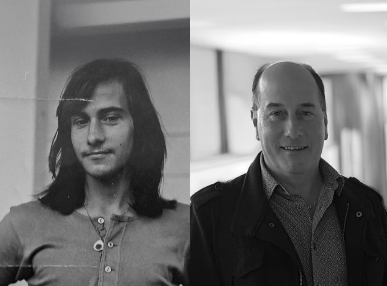 Two photos of Allan Buckett, one taken in 1975 and a more recent photo of Allan taken in 2019