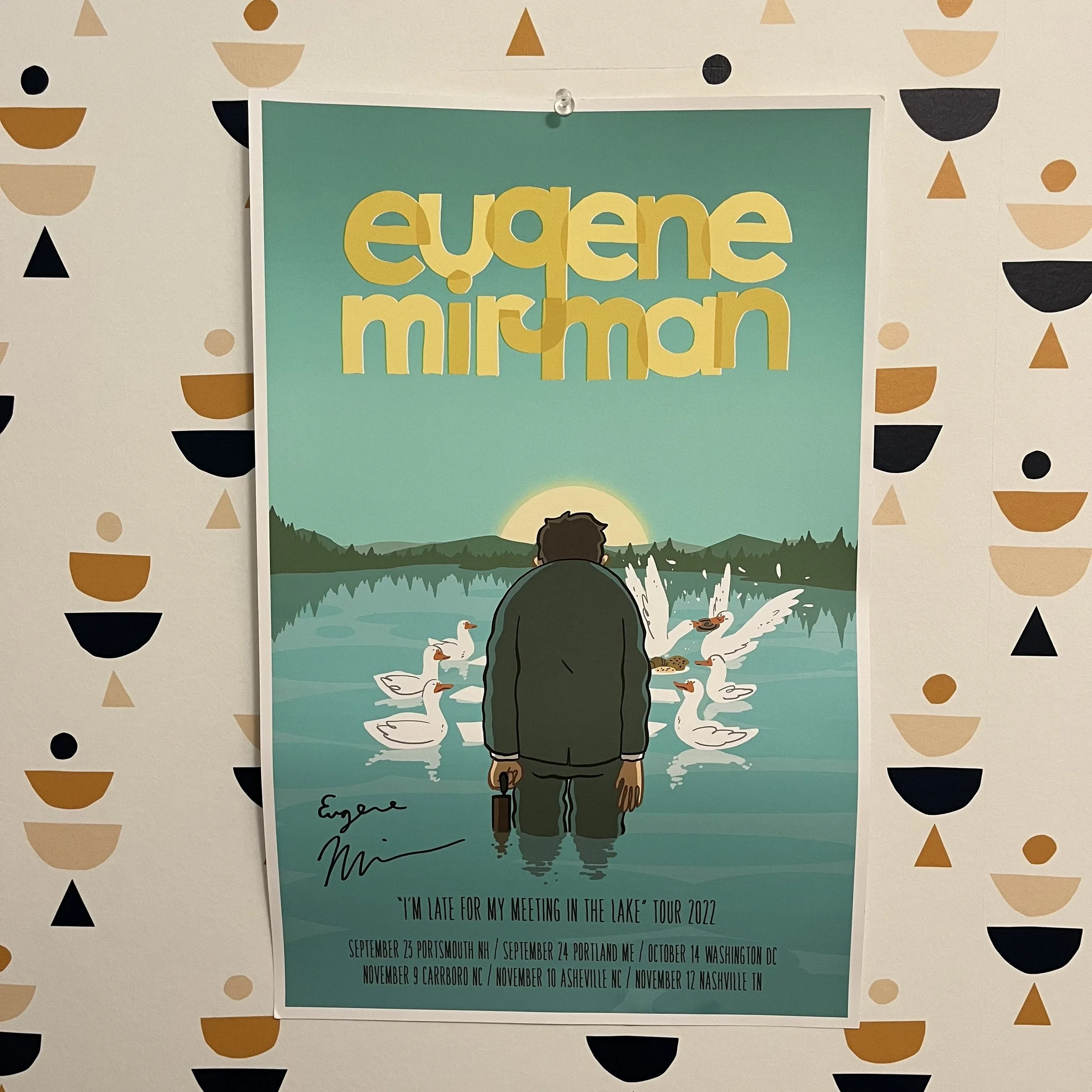 Eugene Mirman "I'm late for my meeting at the lake" tour poster – SIGNED