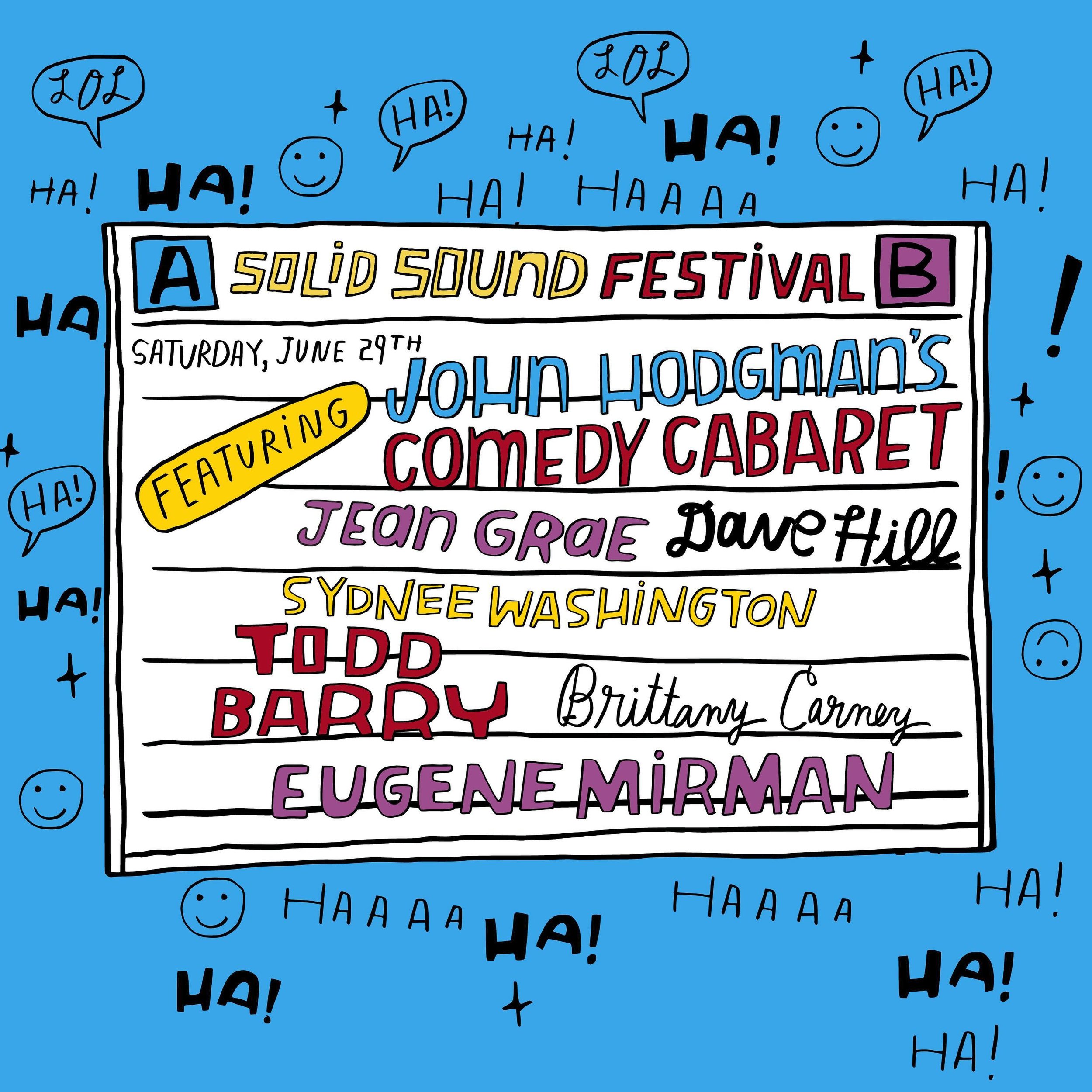 Come see @johnhodgman&rsquo;s Comedy Cabaret at @solidsoundfest on Saturday, June 29 featuring @jeanniegrigio, @mrdavehill, @justsydbw, @toddbarry, @brittany.goblin.carney, &amp; @eugenemirman! Get tickets now at solidsoundfestival.com⁠

🖌️: @katebi