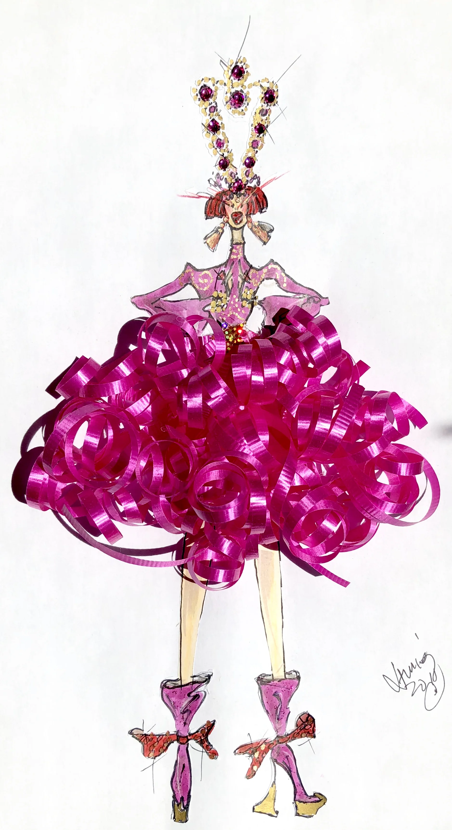 Party Girl marker, colored pencil, ribbon NYC 2018