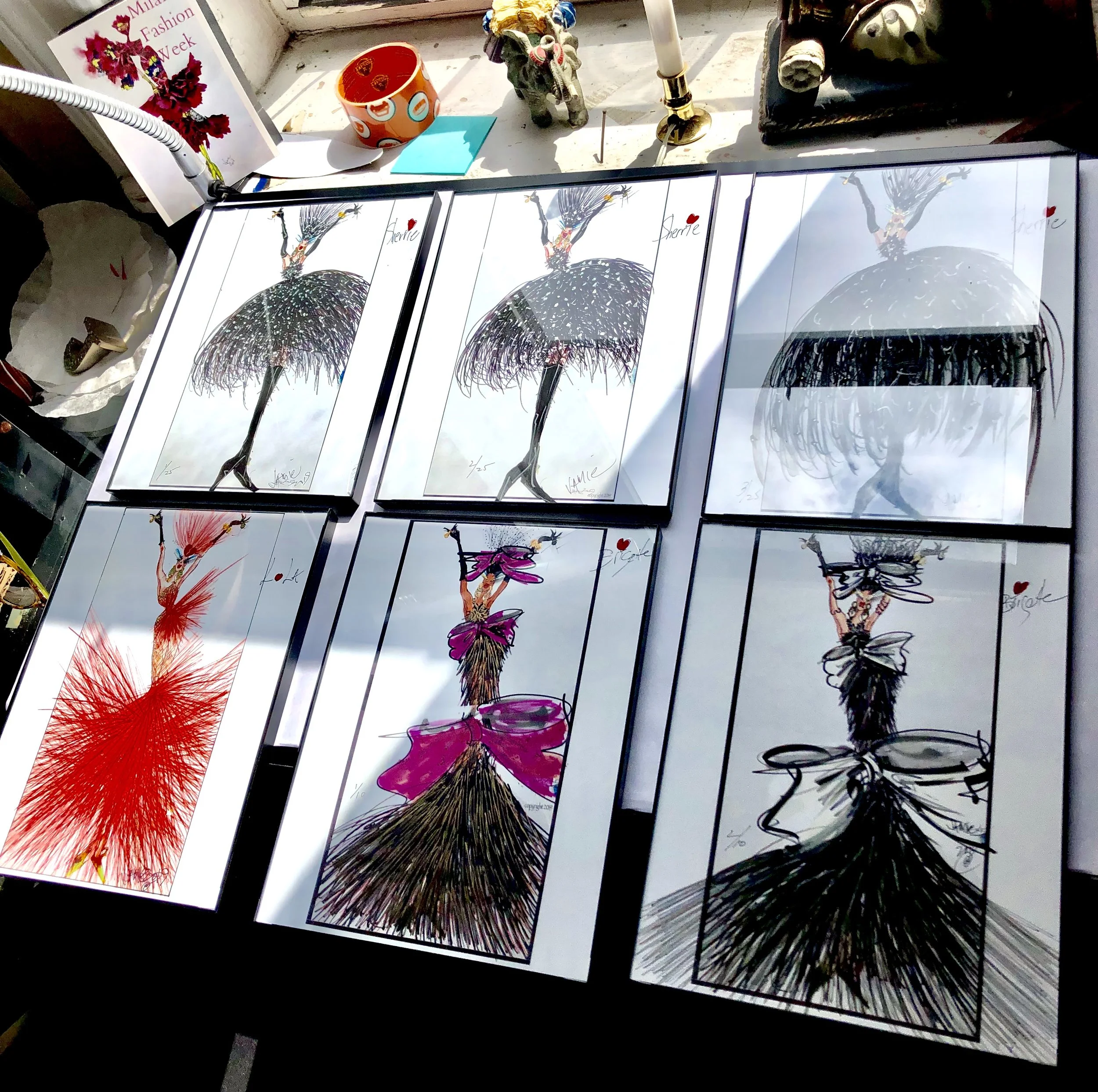  Hand colored, Fashion Art framed prints 8 1/2 x 11 