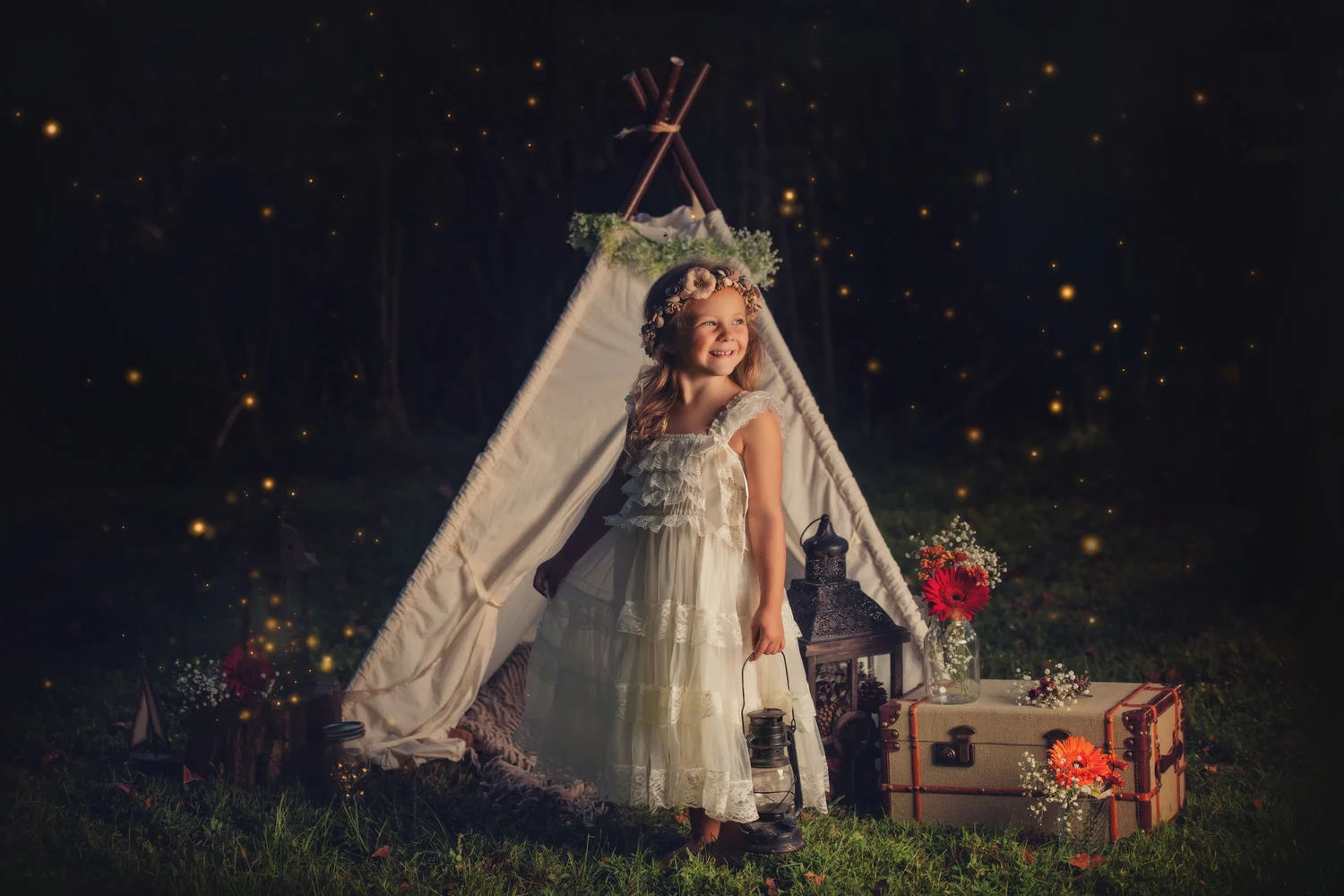 Child portrait created during a later blue-hour Twilight appointment