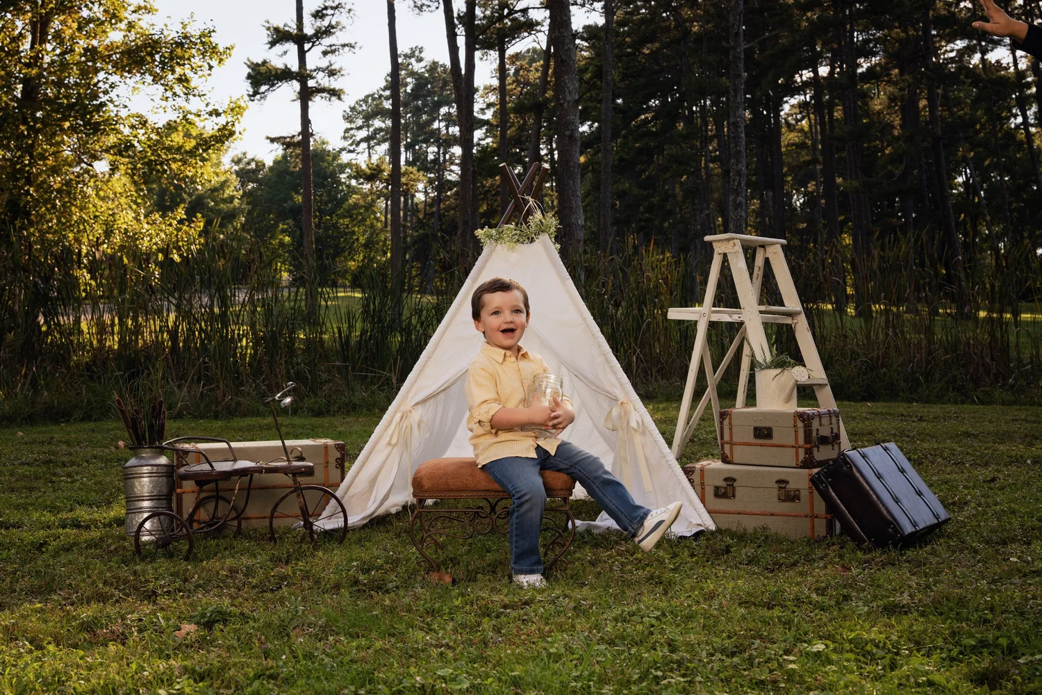Children enjoying a playful, photographer-guided Twilight portrait experience