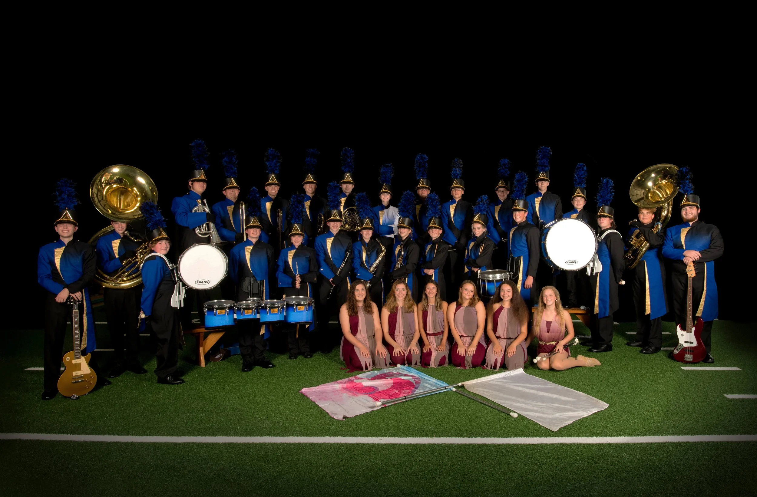 Chattanooga high school marching band and color guard group
