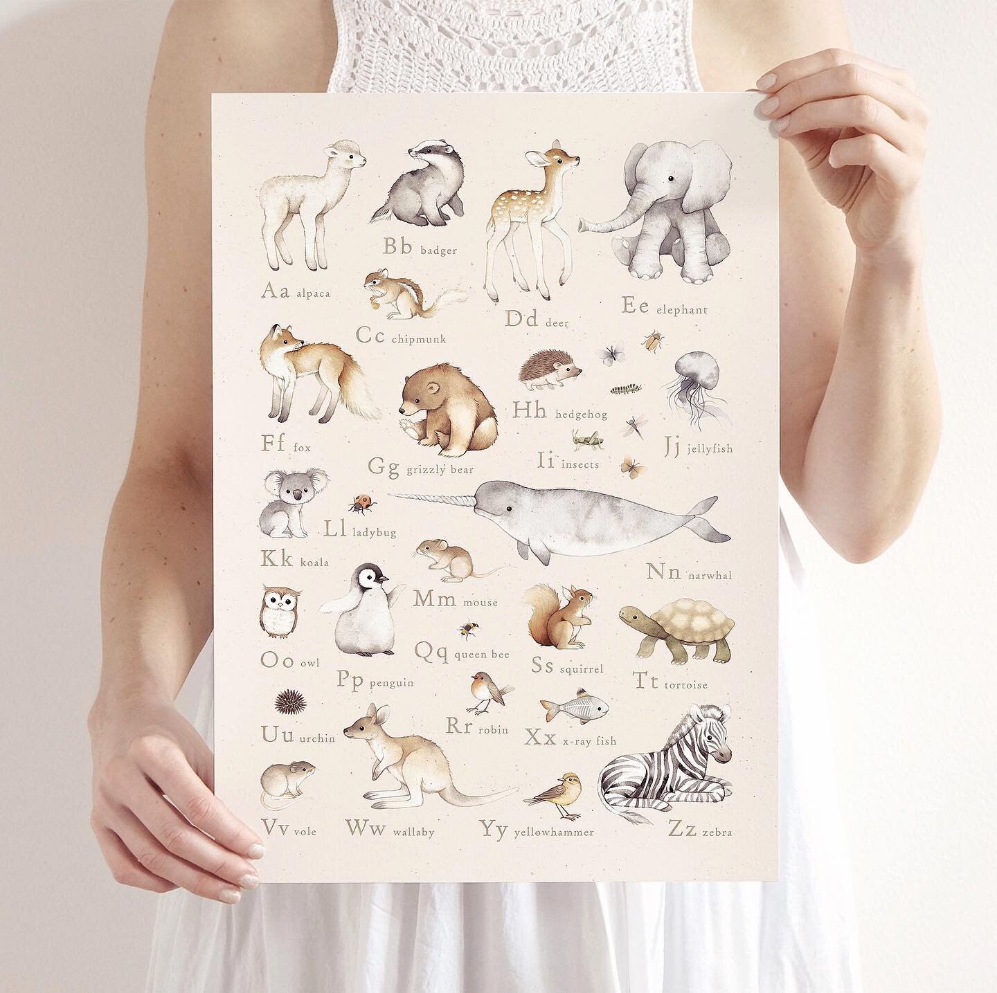 Released my Animal ABC print in English &amp; Slovene into the wild today! 🐻🤍 Other languages will be available later in the fall as I am working on them but there is a whole lot to paint 🍂 (plan is to make Italian, German, Spanish, French and Dut