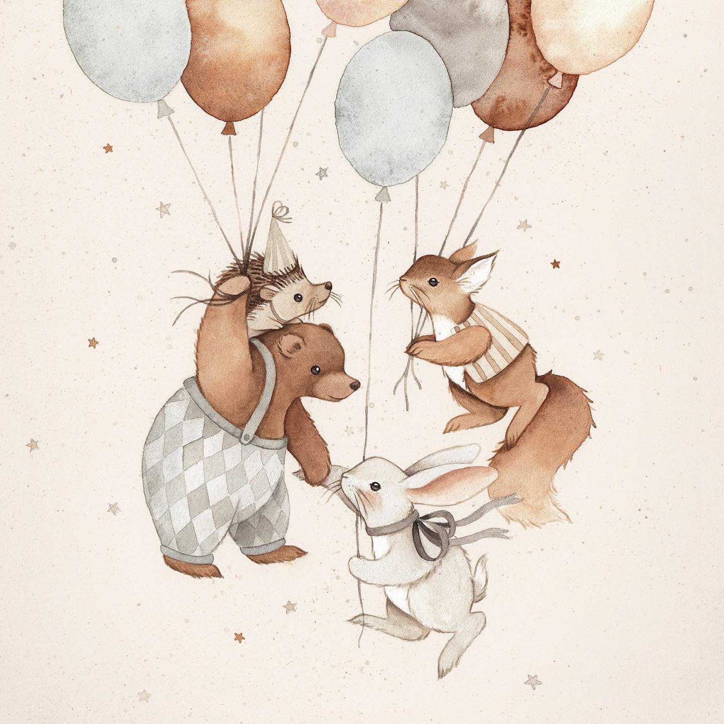 🎈Celebrating with my American friends today 🎈🤍 #happy #party #joy #congratulations #illustration #art #watercolors #balloon #animals #celebration #celebrate