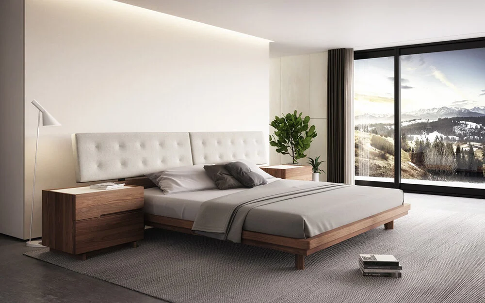 Modern Walnut Veneer Bedside Table | EWF Modern Furniture | Portland Oregon