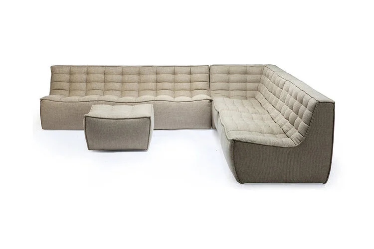 Modern tan fabric quilted sofa sectional