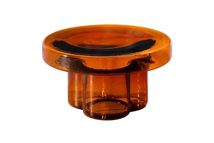Amber blown glass coffee table and accent table EWF Modern Furniture Store