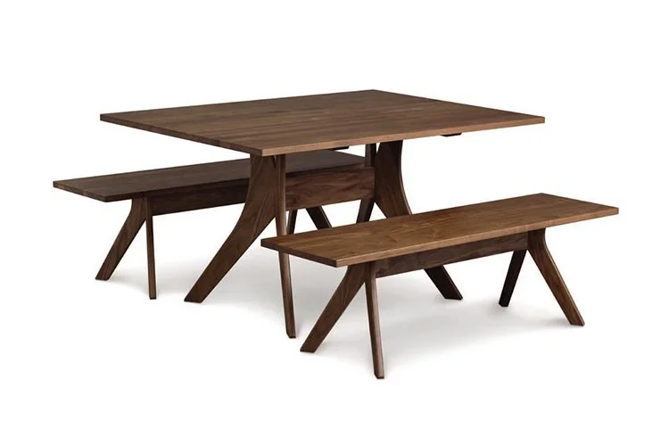 made in America mid-century wood rectangle dining table with wood benches