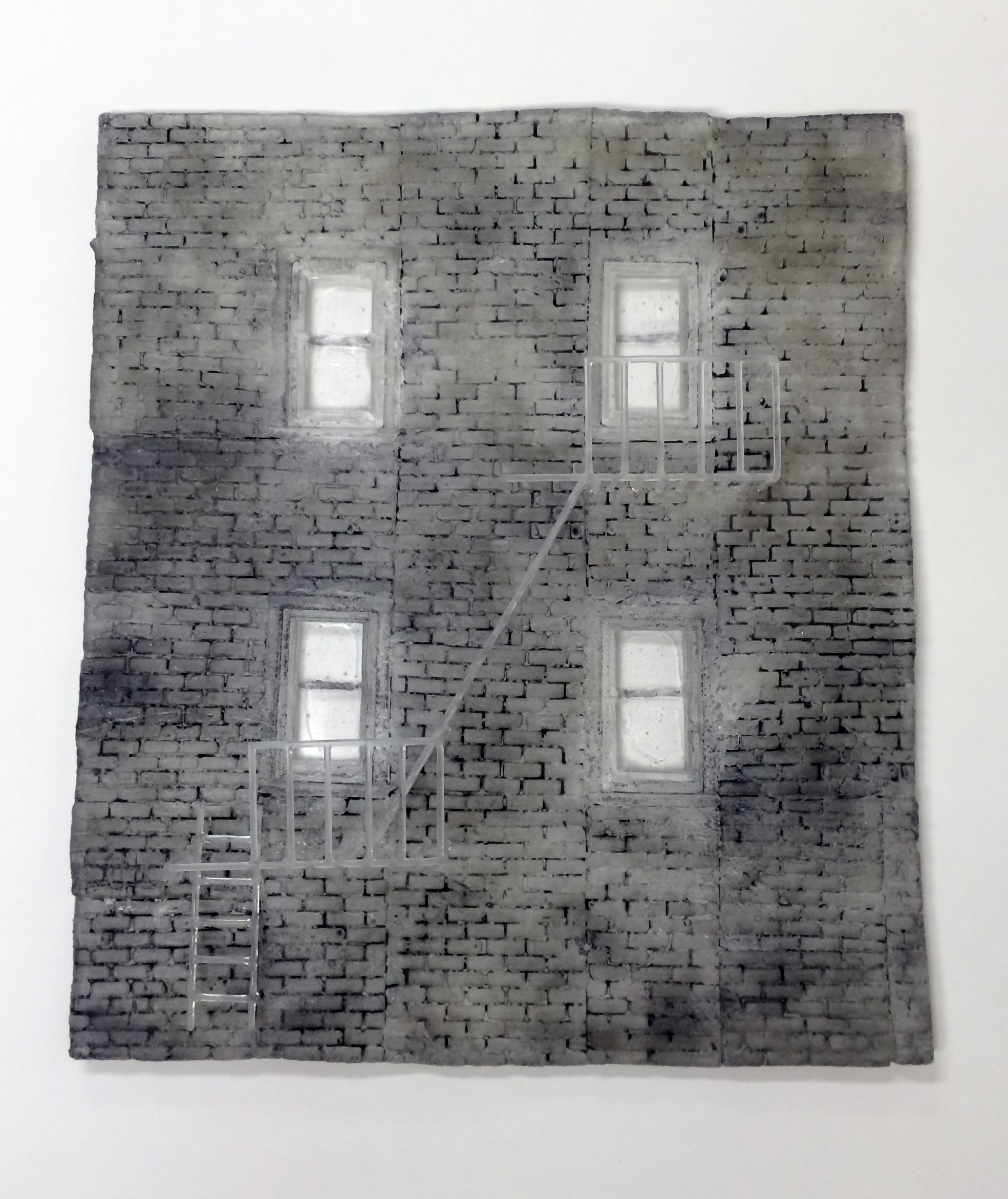 "Urban Dwelling” 2015, Cast and Lampworked Glass, Enamel, 16” x 3” x 18”