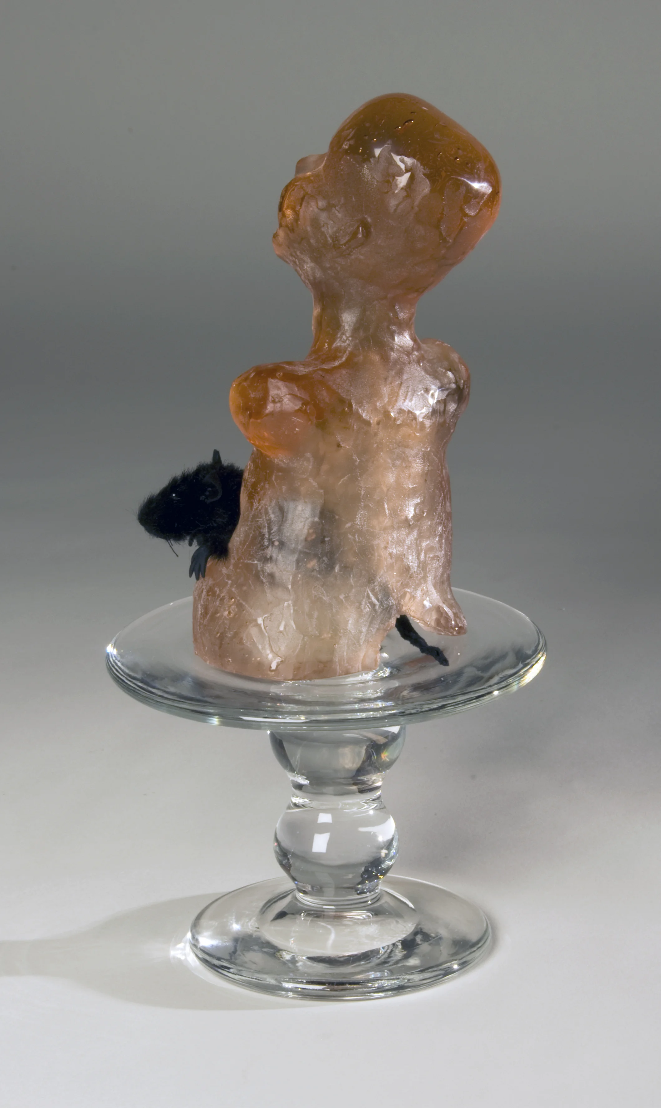 “The Moment She Forgets” 2011, cast glass, hot worked glass, faux fur, clay, 15” x 7" x 7"