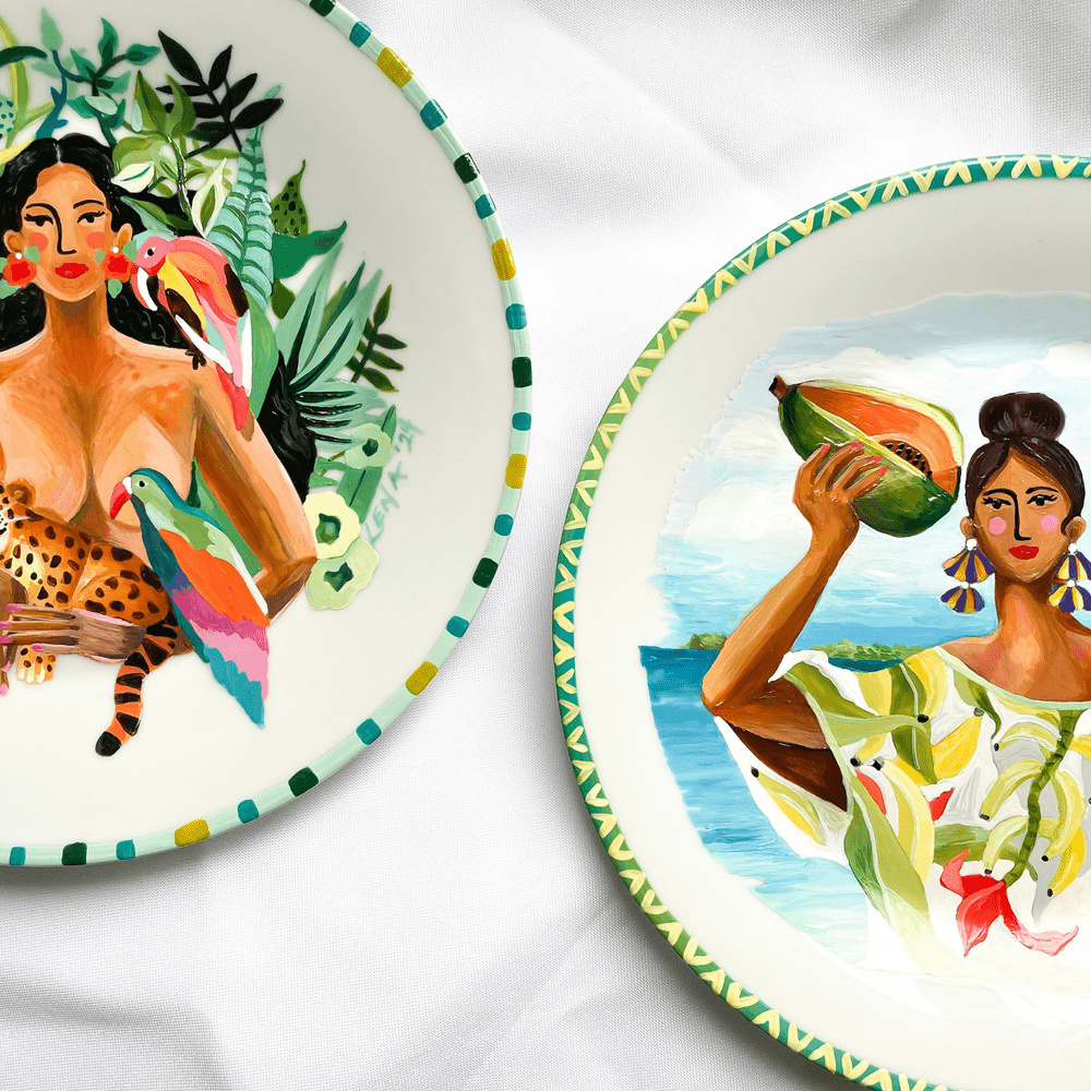 Lila and her babies' - Decorative Handpainted Ceramic Plate
