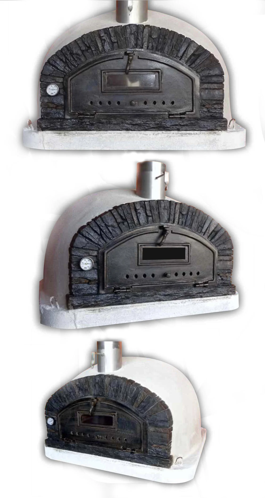 Buona Ventura AlUgnen för dig som vill ha det lilla extra. En helisolerad ugn med en kraftig Aluminiumlucka som har ett fönster i keramiskt glas. Metall innerdelen med skorstensanslutningen är gjord i rostfritt stål så det är en väldigt gedigen ugn. Lika hög kapacitet som i en Napoli, upp till 70 pizzor i timmen i en 90 storlek.Öppningen för luckan eldstaden är H22 x B50 cm. Ugnens yttermått är B90 x D90 x H65 cm, innermått djup 80, bredd 65, Höjd 25 cm vikt 420 kg.Ugnen har en bred lucköppning vilket är bra om man vill göra en familjepizza eller ställa in en plåt med bullar. Själva ugnen är murad med ett tegel som bränts i en veckas tid i över tusen grader och uppmurad på traditionellt napolitanskt vis. Termometer 500 grader, keramisk form samt en rostfri skorsten på en meter med hatt ingår. Pris 20400 kr