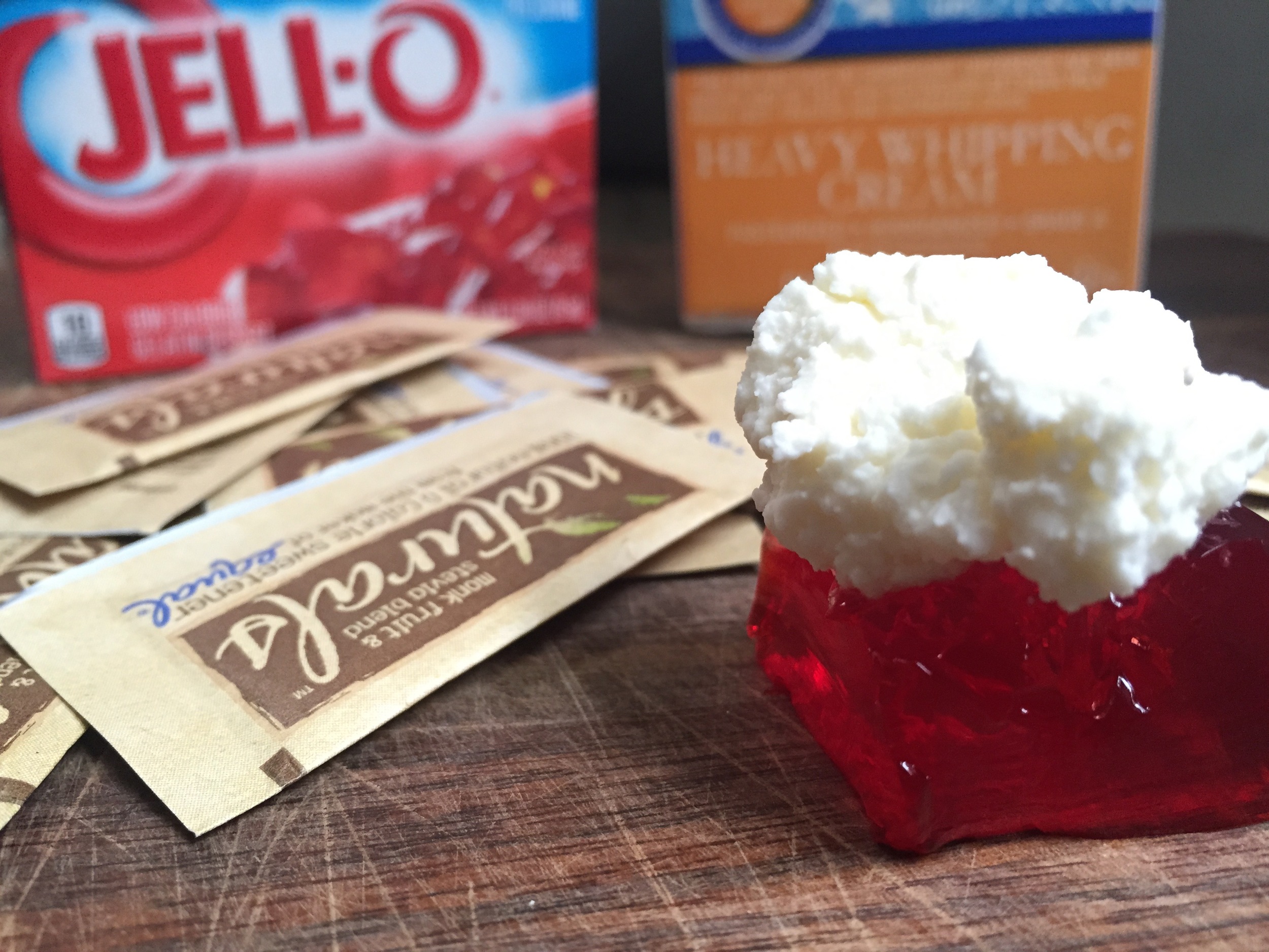 Sugar free jello and whipped cream with artificial sweetener. It is bad enough how unglamorous it is... even worse how much I loved it