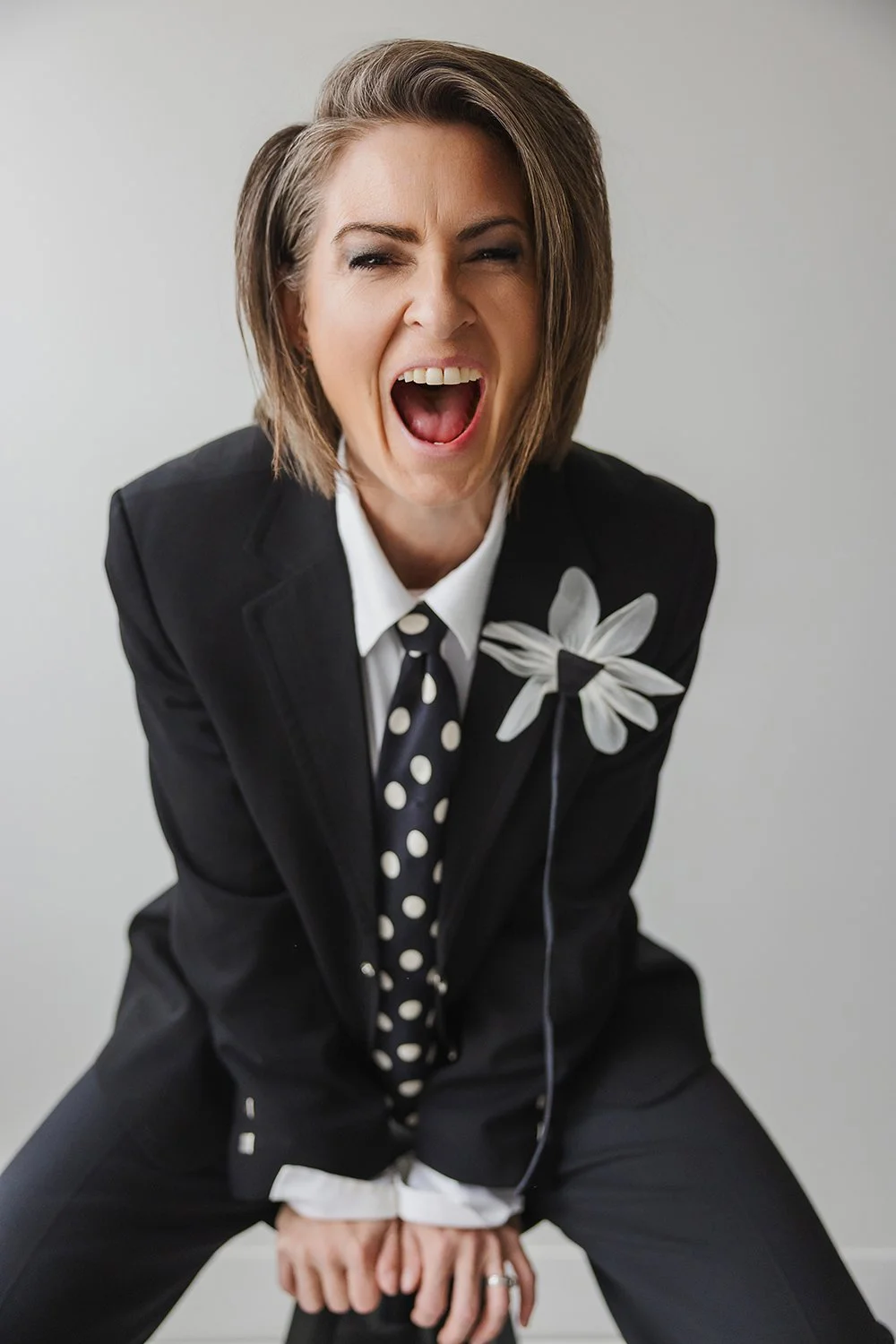 This personal branding portrait was created in Dana Pugh Photography’s Okotoks studio for Julie Boak from Awedity. The image was designed to pay tribute to Dianne Keaton to embrace this client's black and white and colour branding. Branding sessions 