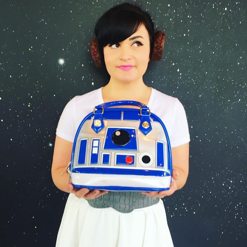 Melanie as Princess Leia with her R2D2 handbag! 