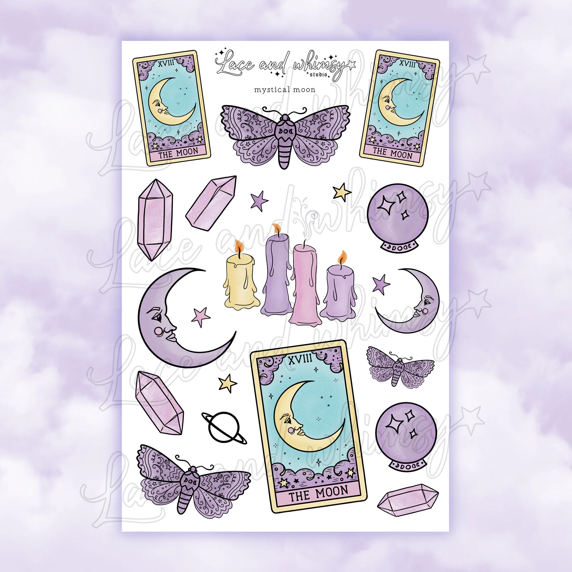 mystical moon purple printable sticker sheet lace whimsy