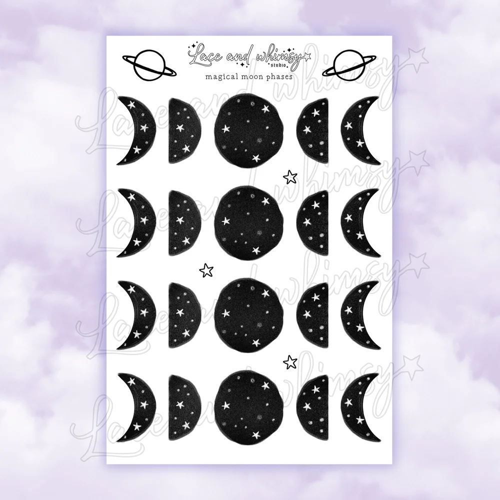 magical moon phases printable sticker sheet lace whimsy