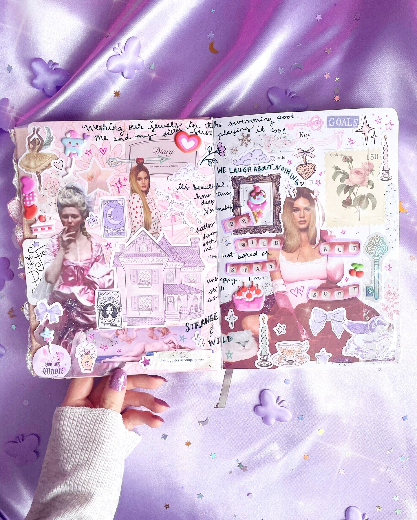 a little artsy collage to break in my new journal. ♡ 

stickers: mostly from Lace &amp; Whimsy; ballerinas are by @stickiiclub; puffy stickers are from amaz0n
stamps: @notebook_therapy 
lyrics: @honeymoon :)
