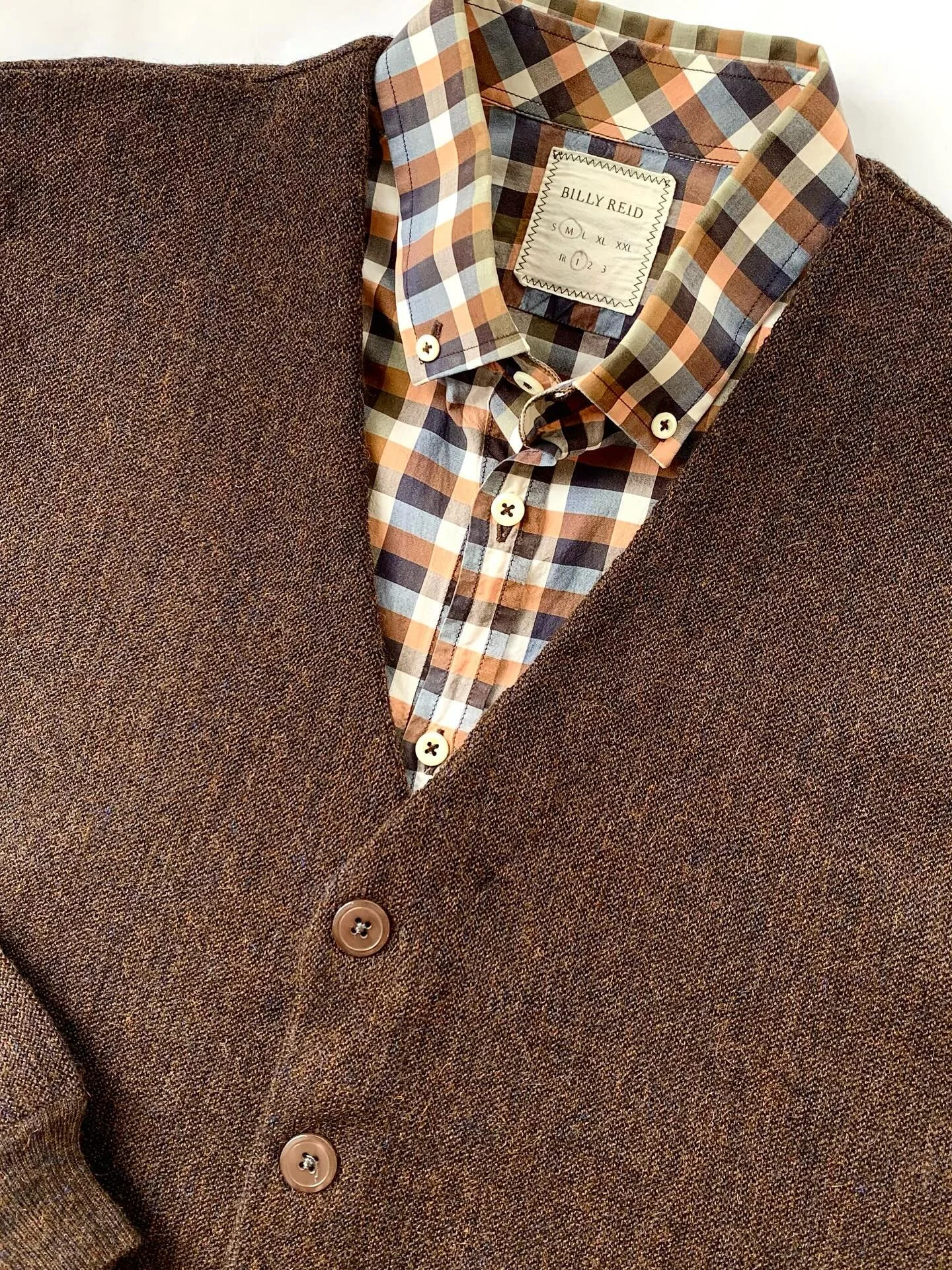 Peru Unlimited alpaca cardigan, size M; casual button up from Billy Reid, size M.
@peruunlimited, @billy_reid