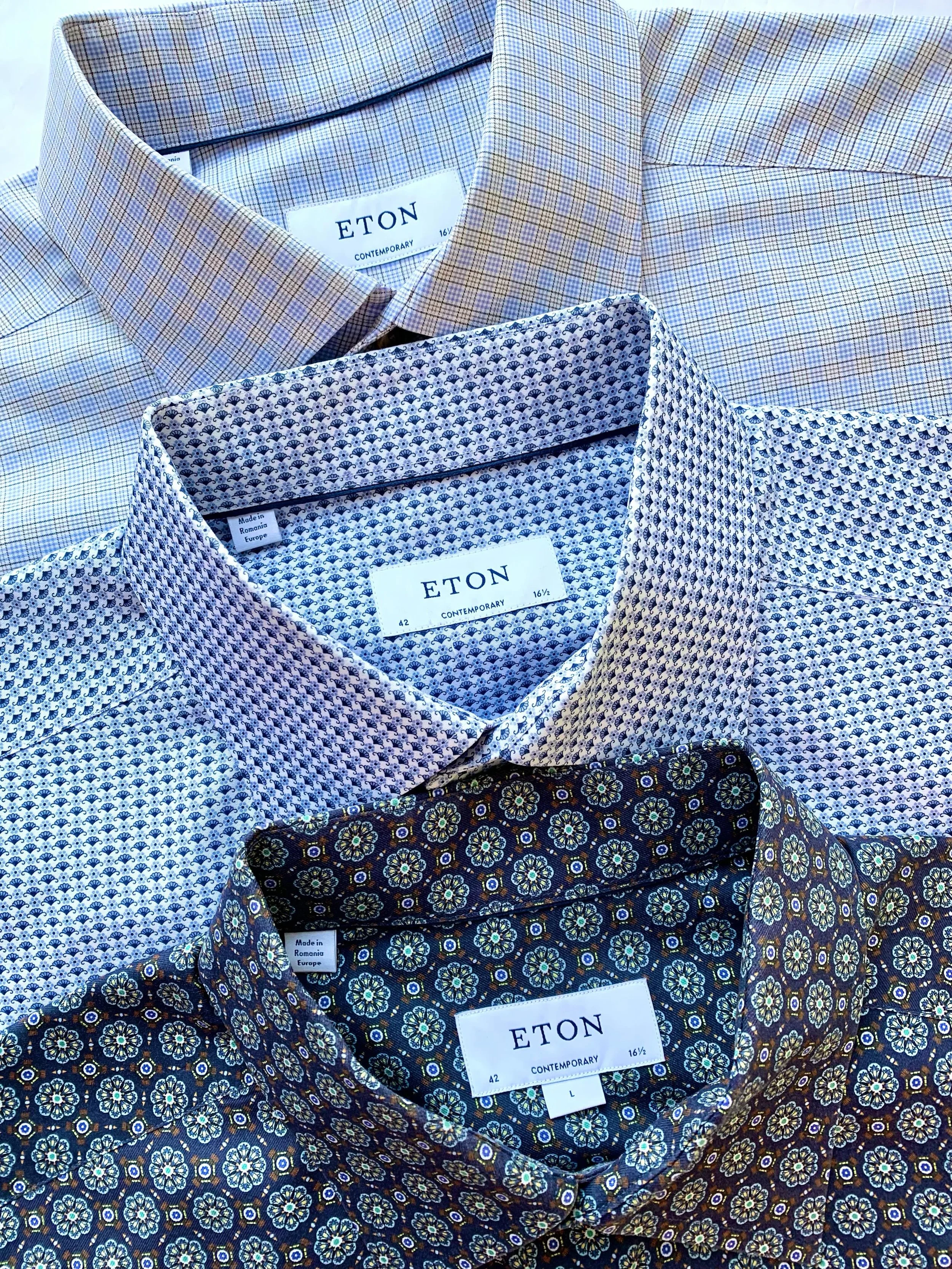 Eton casual shirts, all shown are size L(16.5) Contemporary fit.
@etonshirts