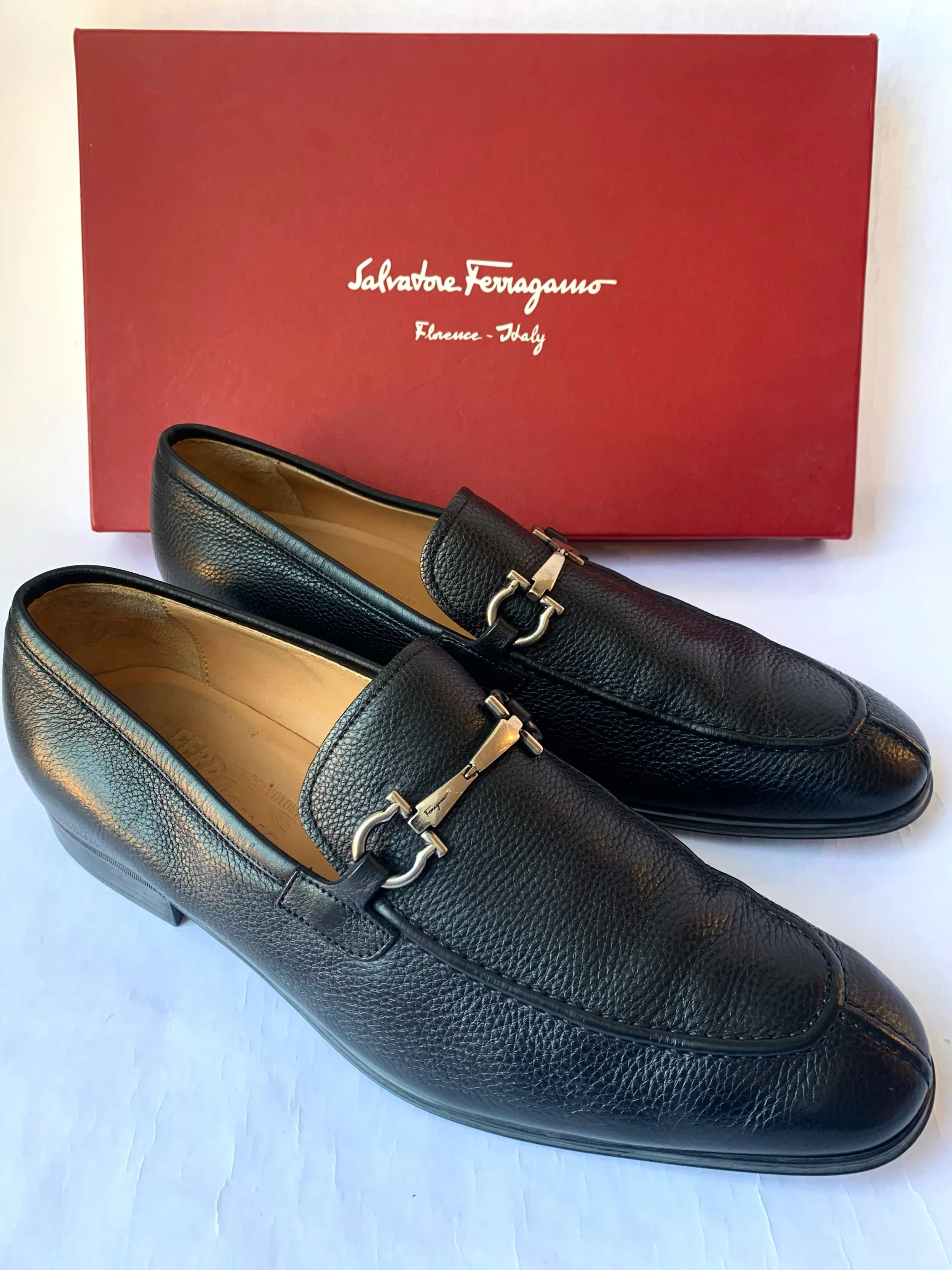 Ferragamo black split toe bit Gancini bit loafers, size 11EE.
@ferragamo