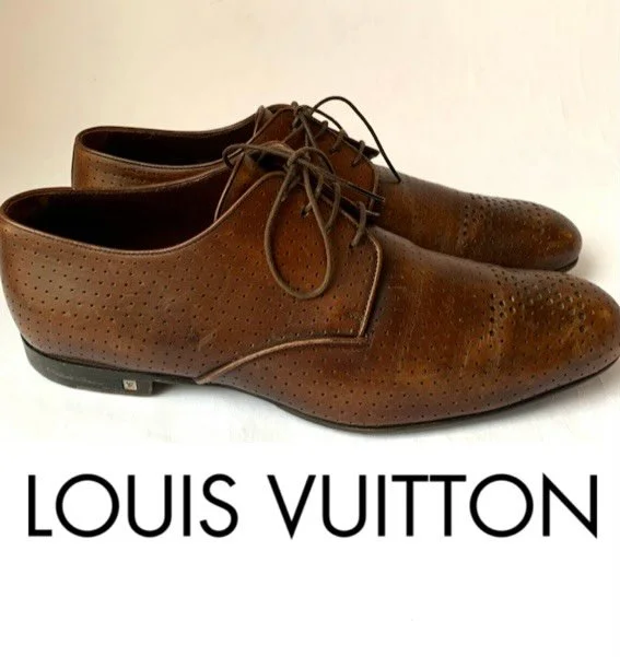 Louis Vuitton copper brown Derbies with unusual perforation/broguing, size 8.5.