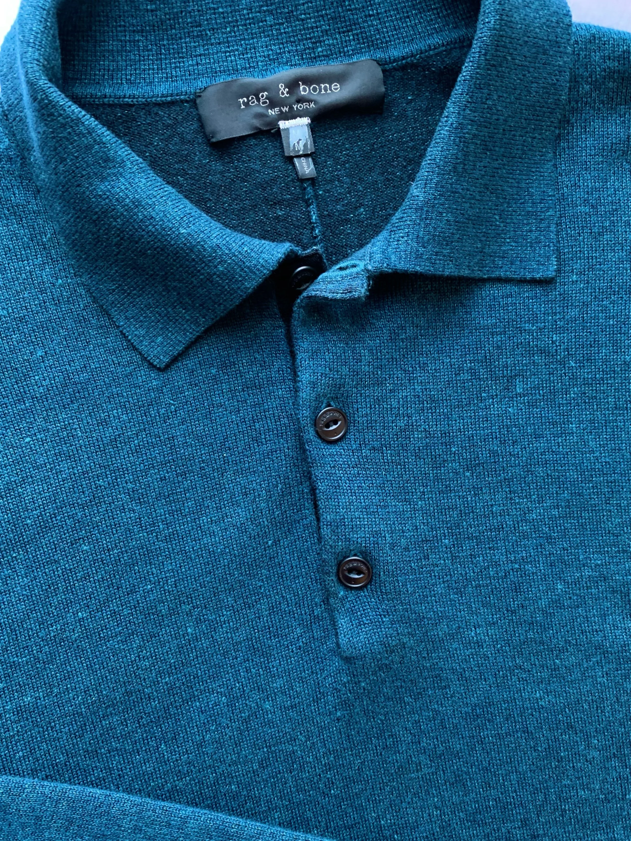 Rag &amp; Bone blue merino/linen/cotton blend sweater, size M.
@ragandbone