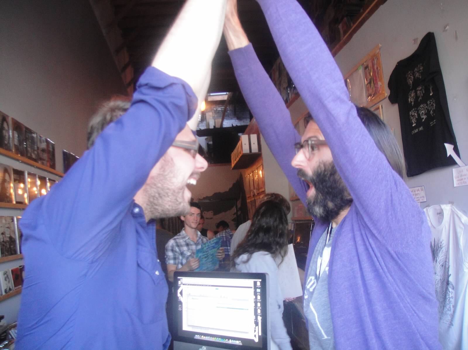Greeted with high fives!