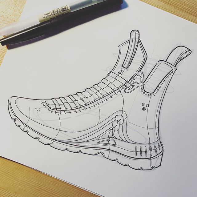 ✖️Saturday shoe doodle. It is still a challenge for me to get proportions right on a shoe. However, it is freeing to sketch something more organic than what I usually do at work. I&rsquo;ll probably throw some color on this later 🔺#sketching #idsket