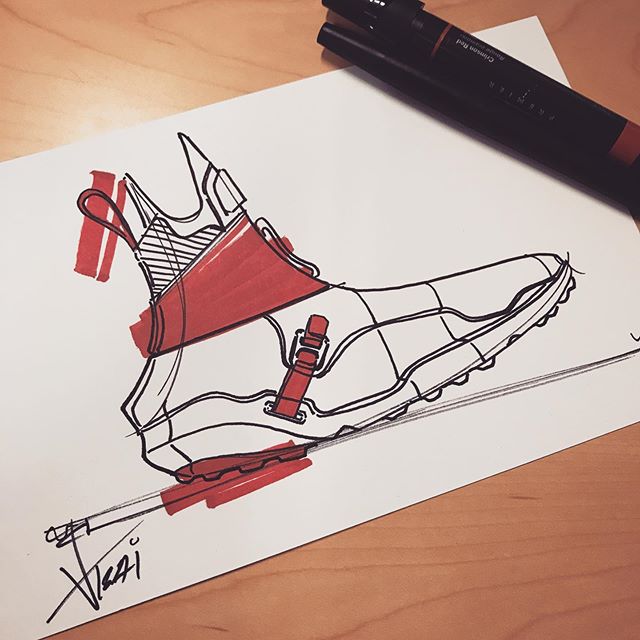 Haven&rsquo;t posted in a while 😬 Feeling 🔴👟 #postcardsketch #sketch #industrialdesign #id #idsketch #productsketch #designsketch #footwear #footwearsketch #design