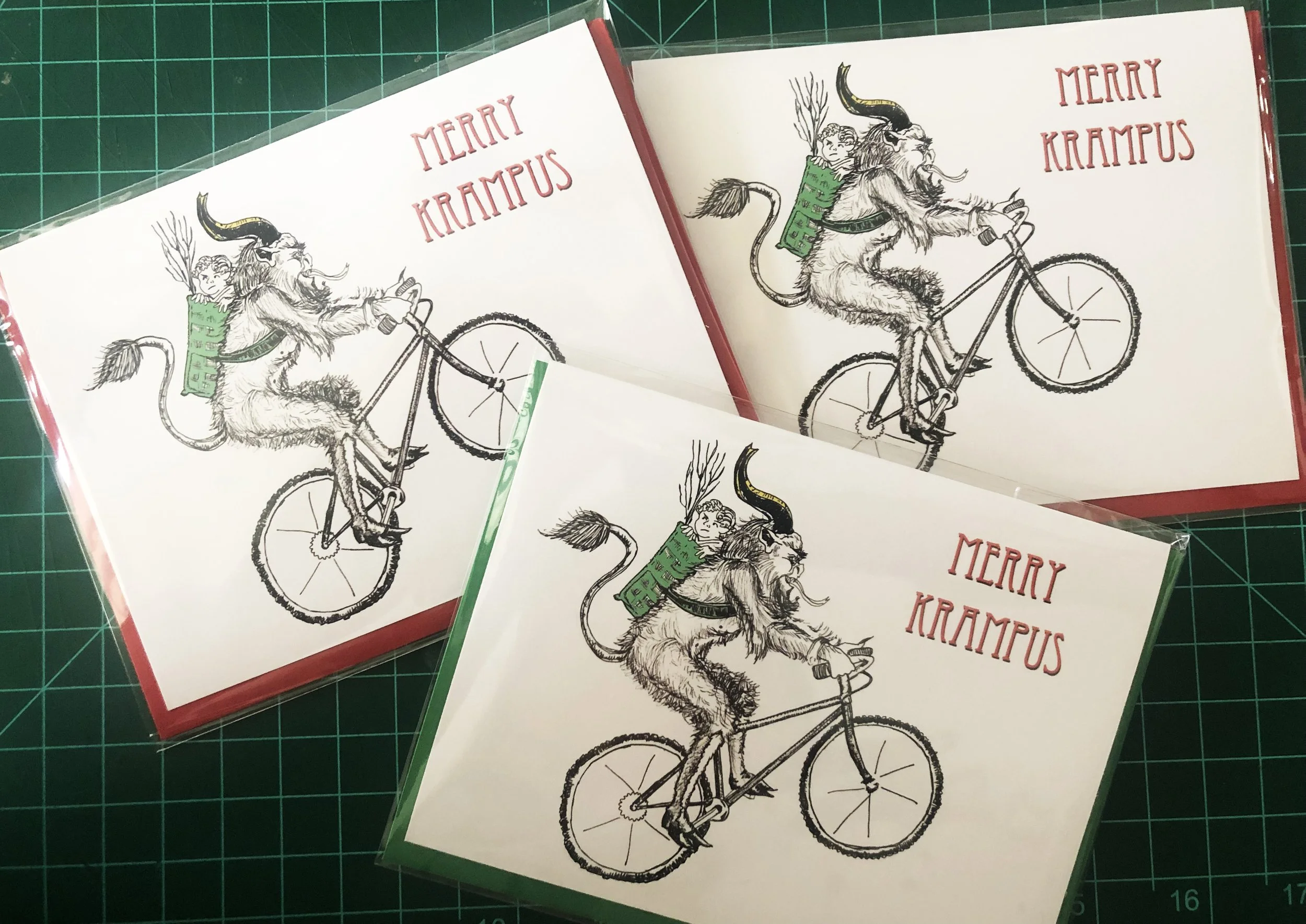 Krampus rides a bicycle Christmas Card Set (3 pack)