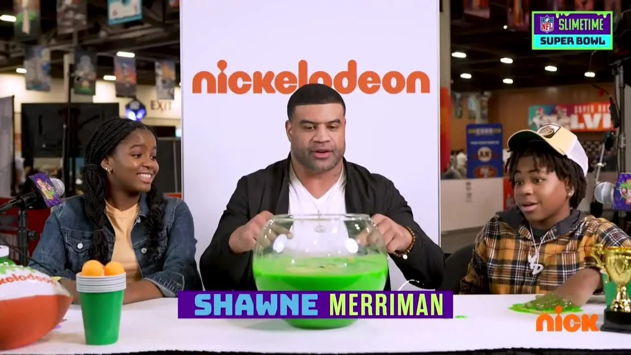 Christina Flach celebrity makeup artist Nickelodeon NFL Slimetime Super Bowl with Shawne Merriman