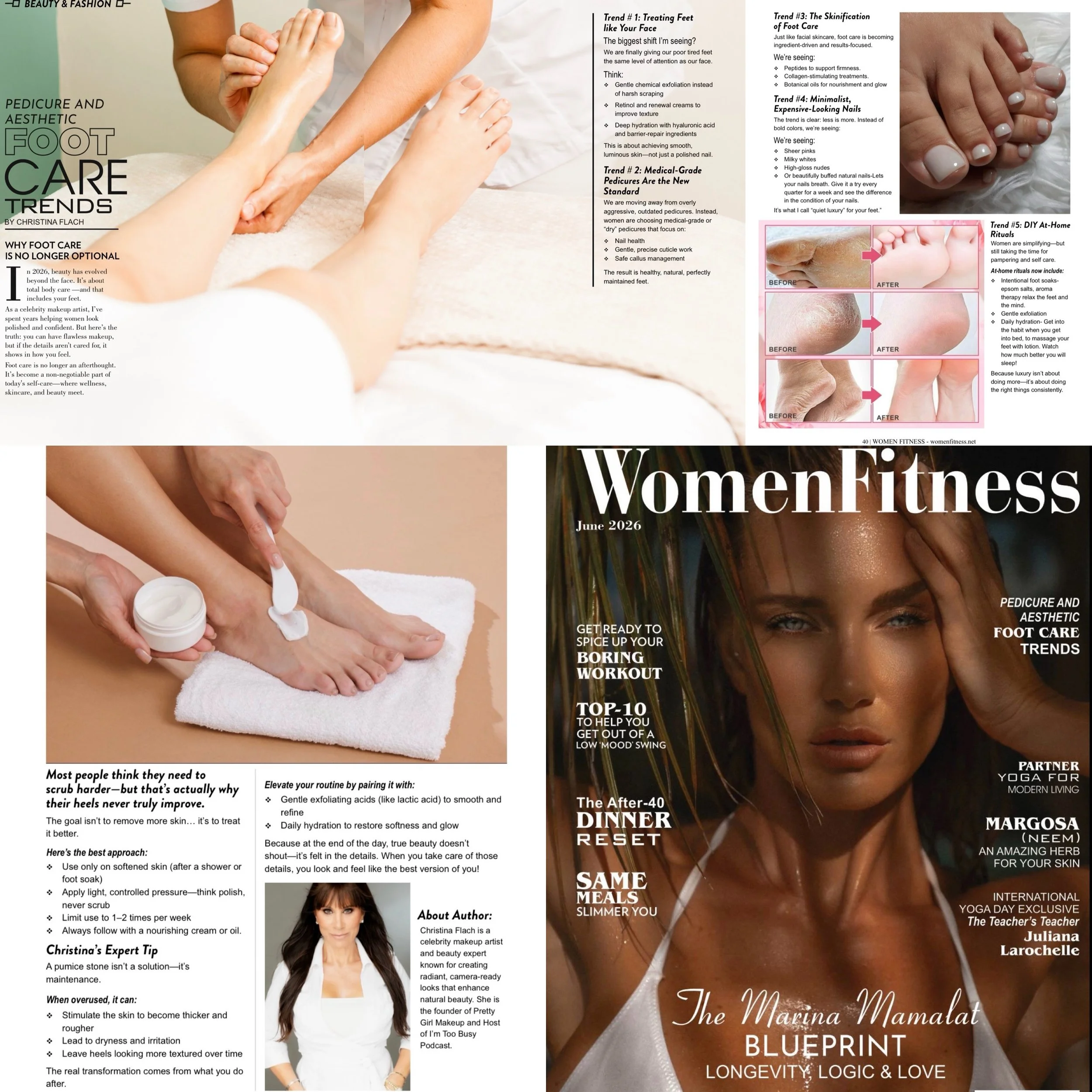Pedicure and aesthetic foot care trends by beauty expert Christina Flach featured in Women Fitness Magazine, covering professional pedicures, foot health, self-care, beauty wellness, healthy aging, and expert foot care tips.