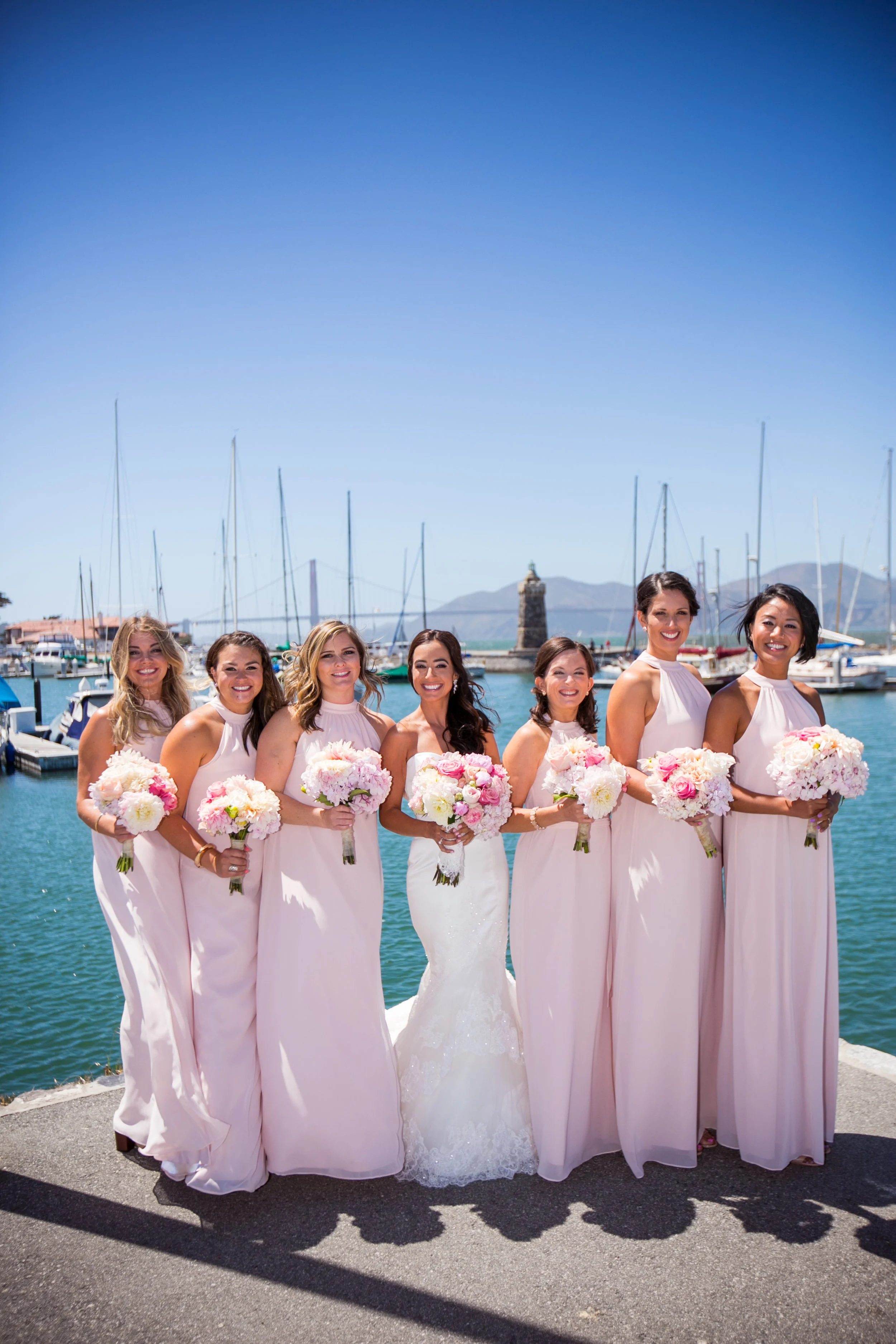 Bride and Bridesmaids in Pink