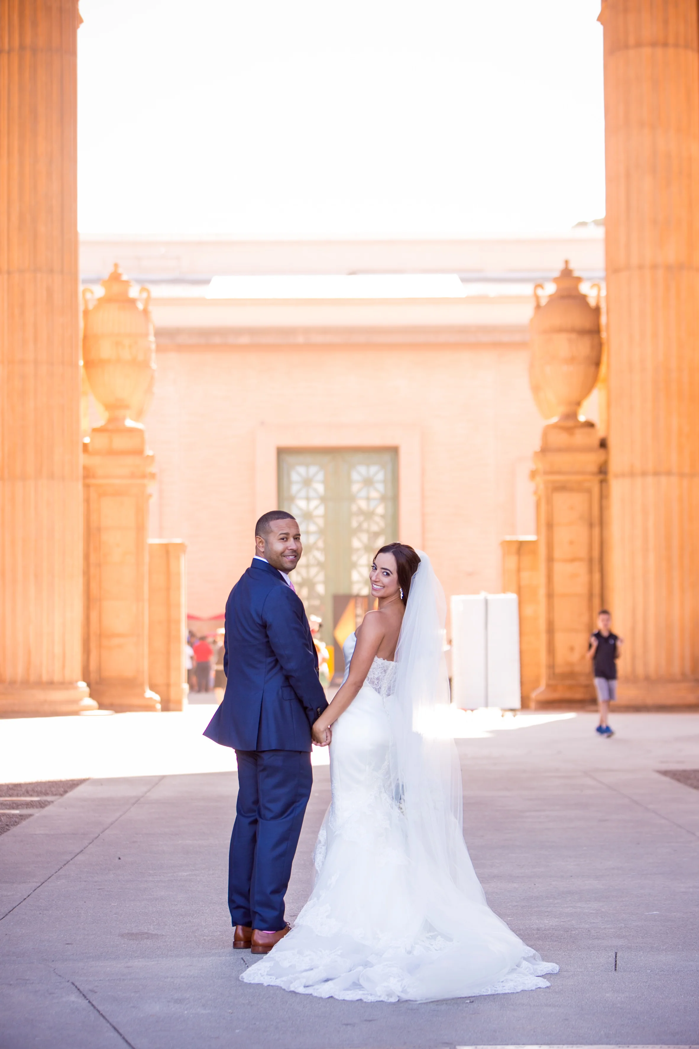 Bride and Groom looking back