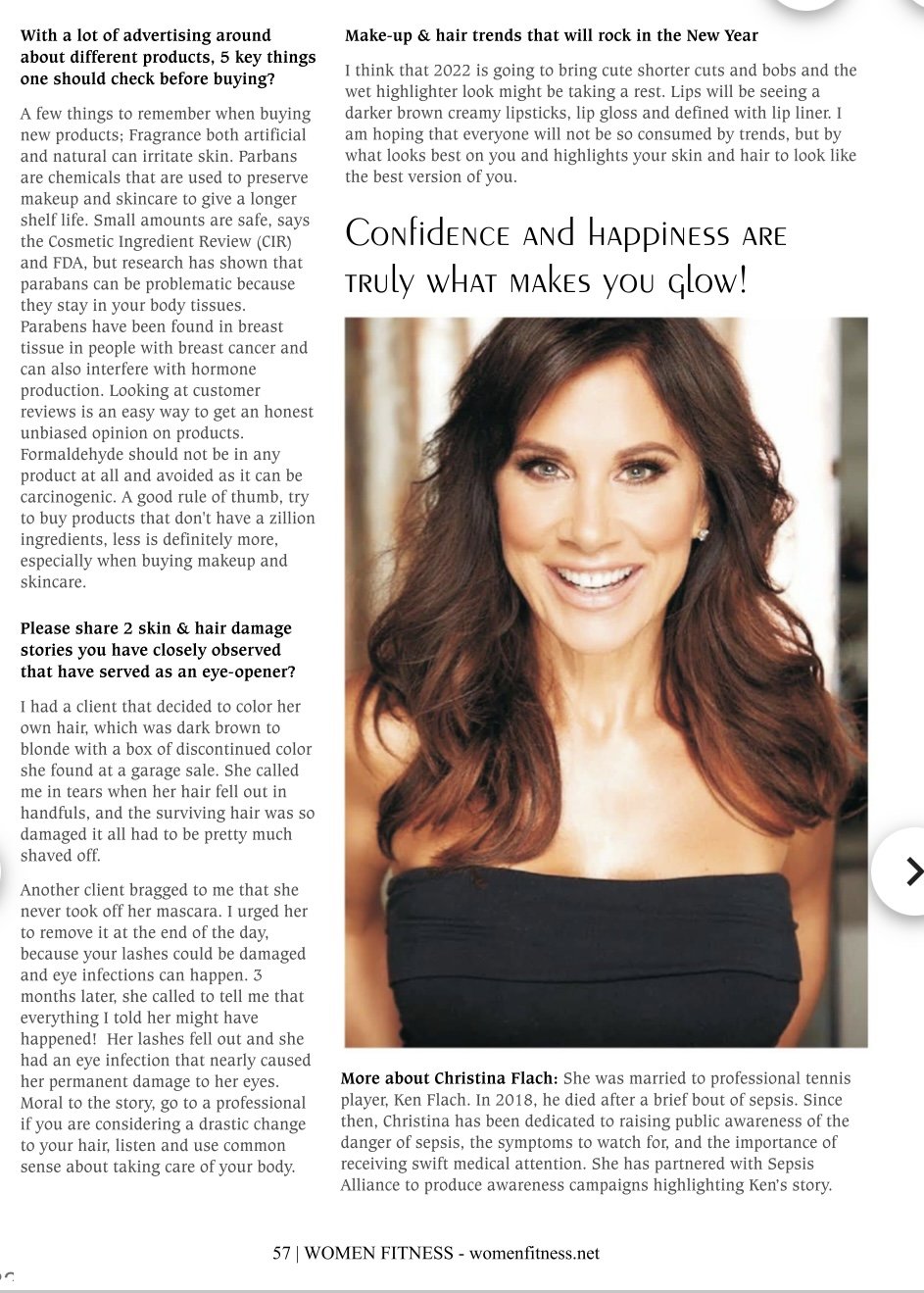 Christina Flach portrait in Women’s Fitness Magazine discussing confidence happiness and natural beauty