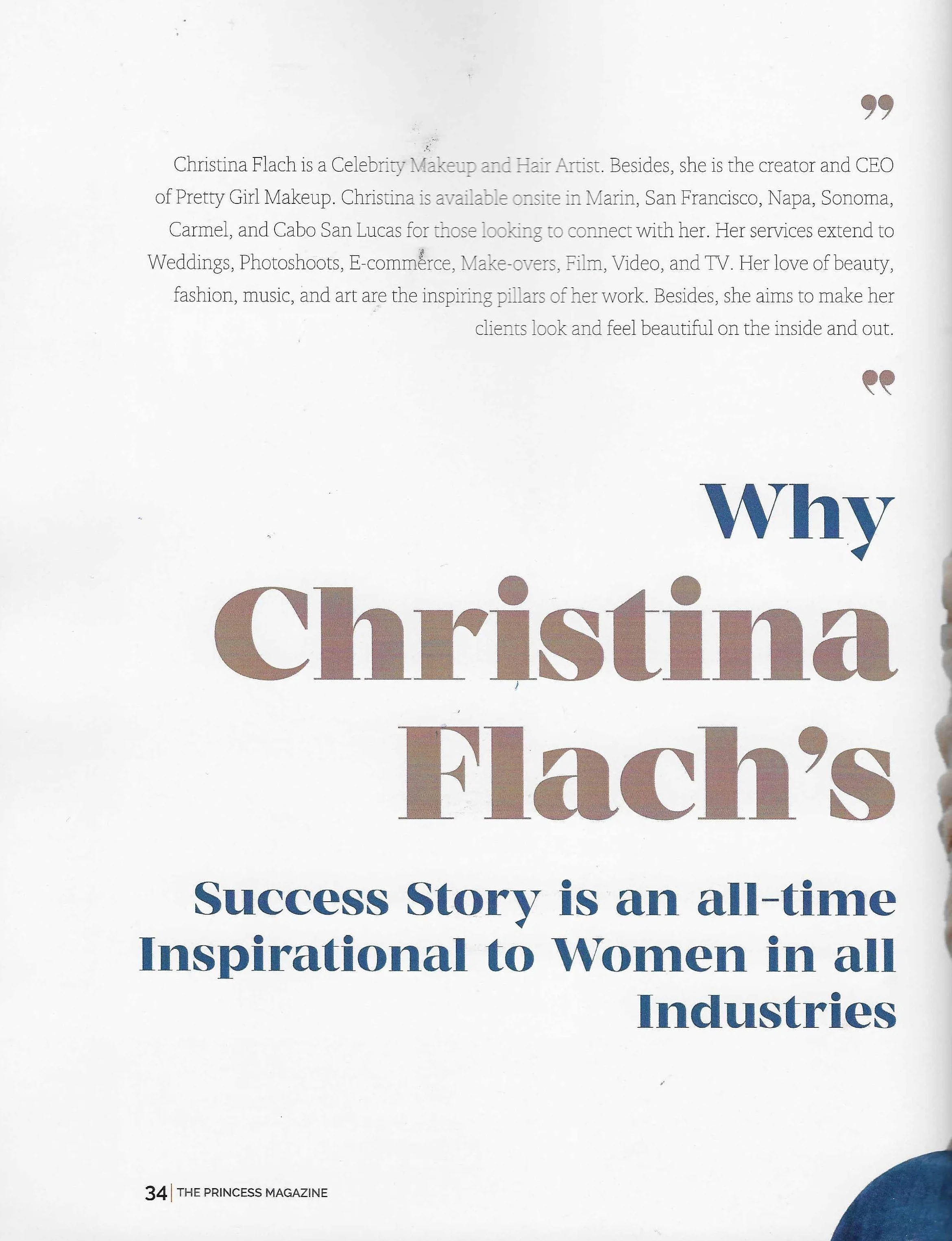 Christina Flach success story featured in The Princess Magazine highlighting her beauty career and inspiration