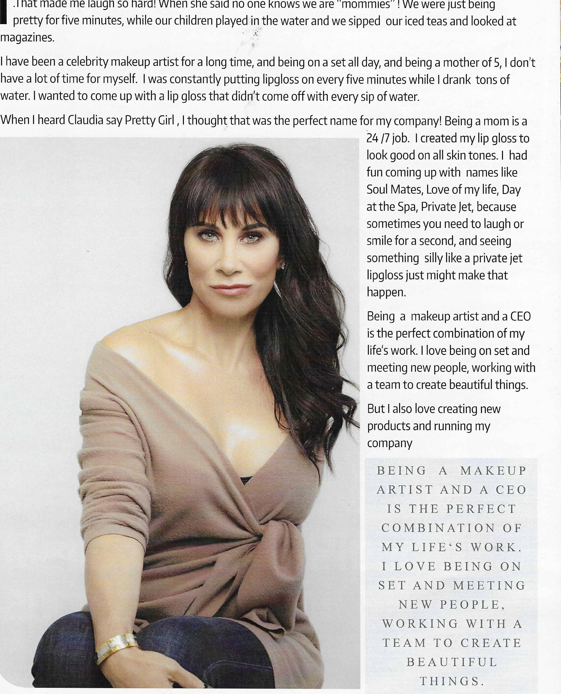 Christina Flach CEO of Pretty Girl Makeup featured in magazine discussing beauty career and entrepreneurship