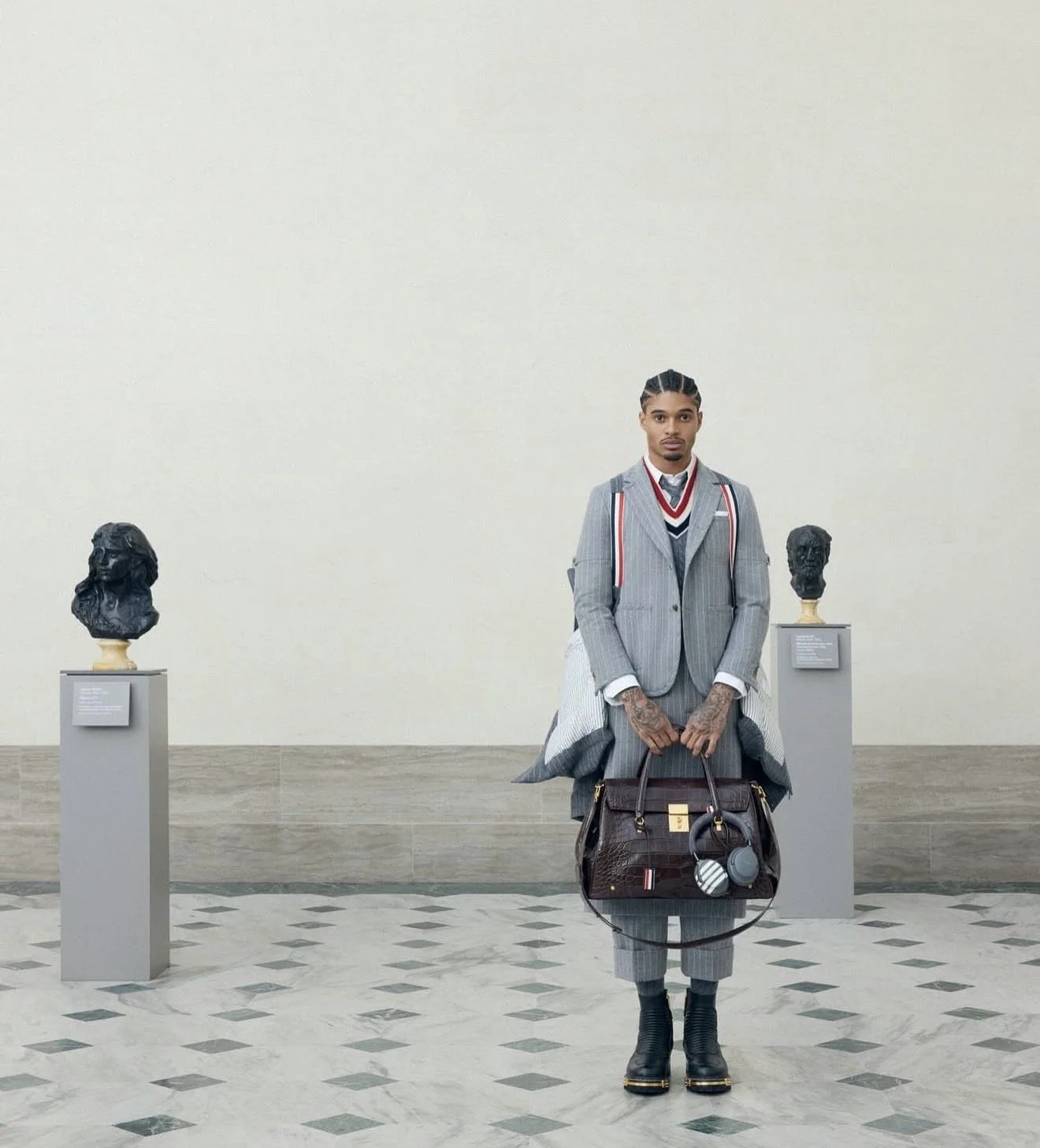  Justin Jefferson in Thom Browne at GQ Super Bowl San Francisco Grooming by Christina Flach