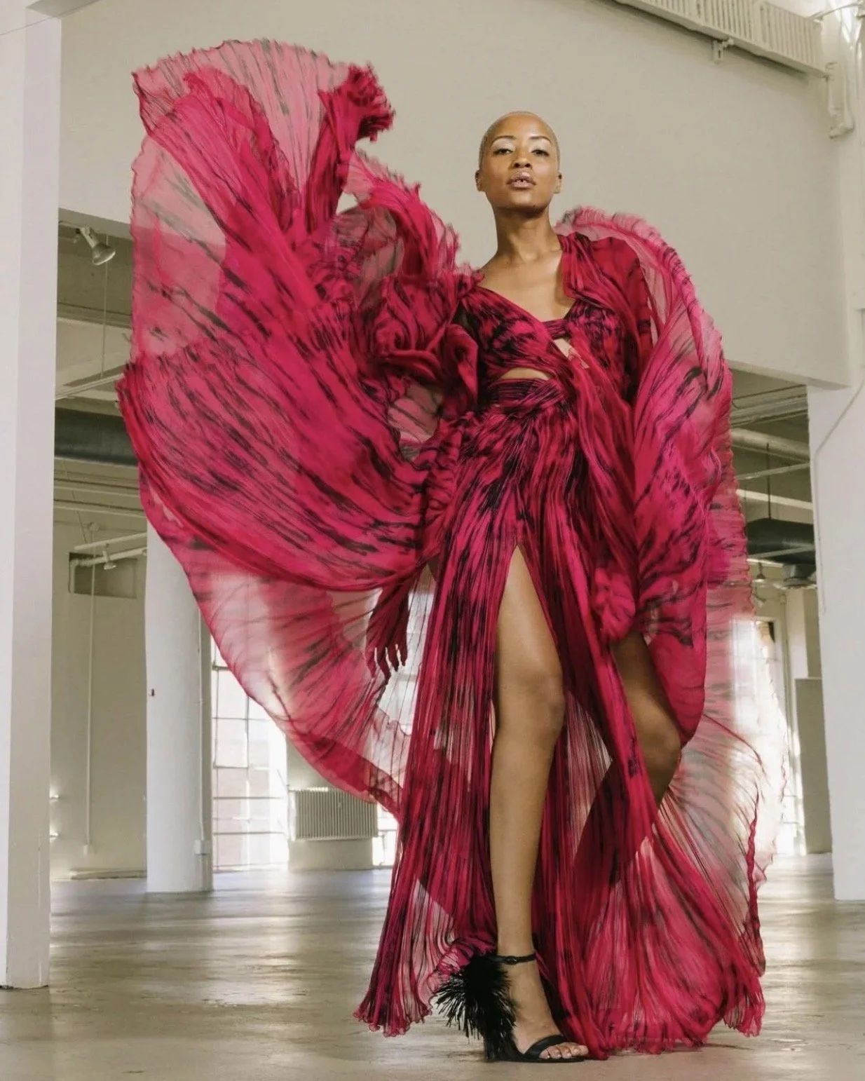 High Fashion Editorial Makeup by Christina Flach | Red Couture Gown Photoshoot