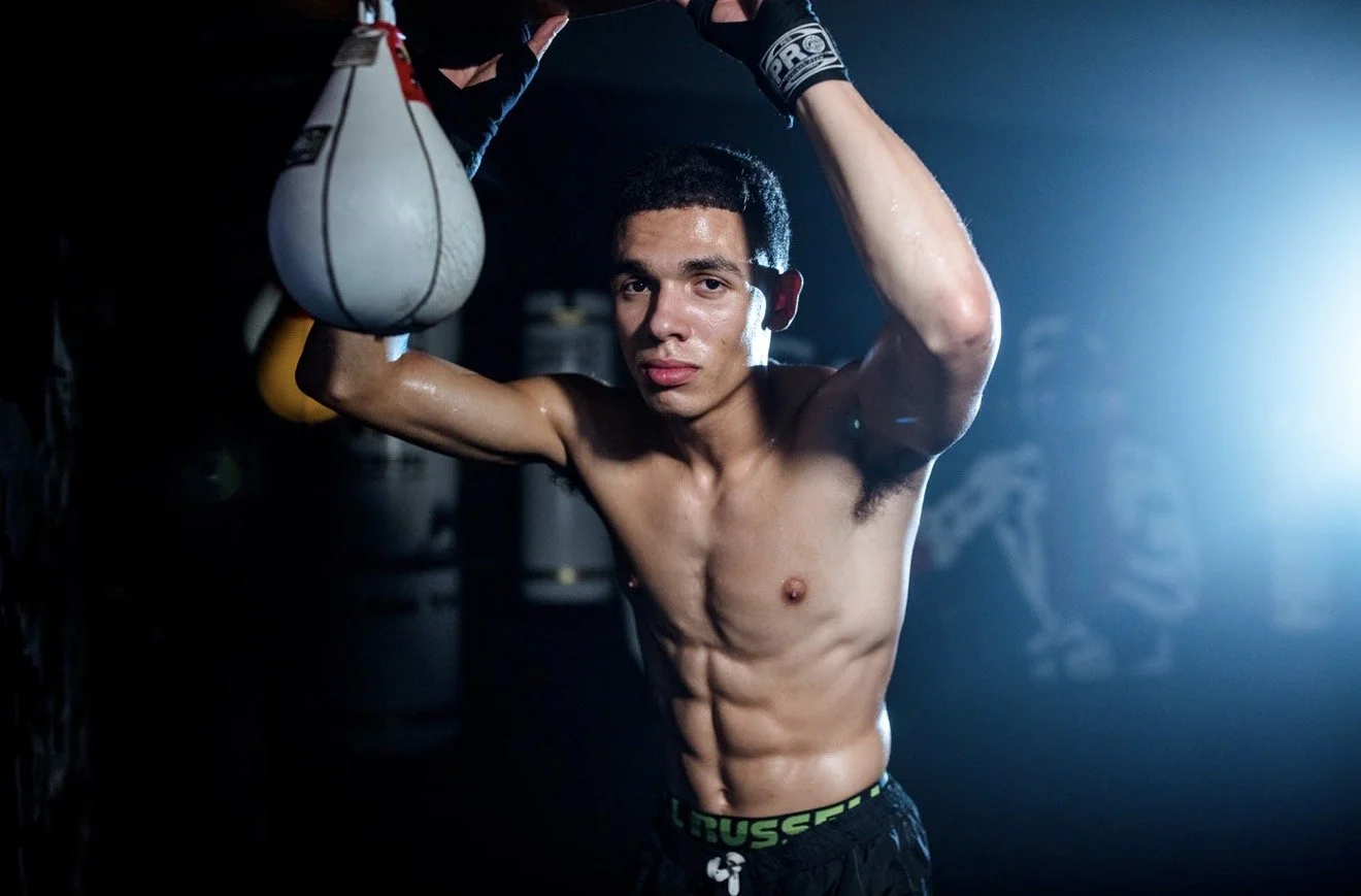 Boxer Devon Lee Speed Bag Portrait by Christina Flach, SF Celebrity Makeup Artist
