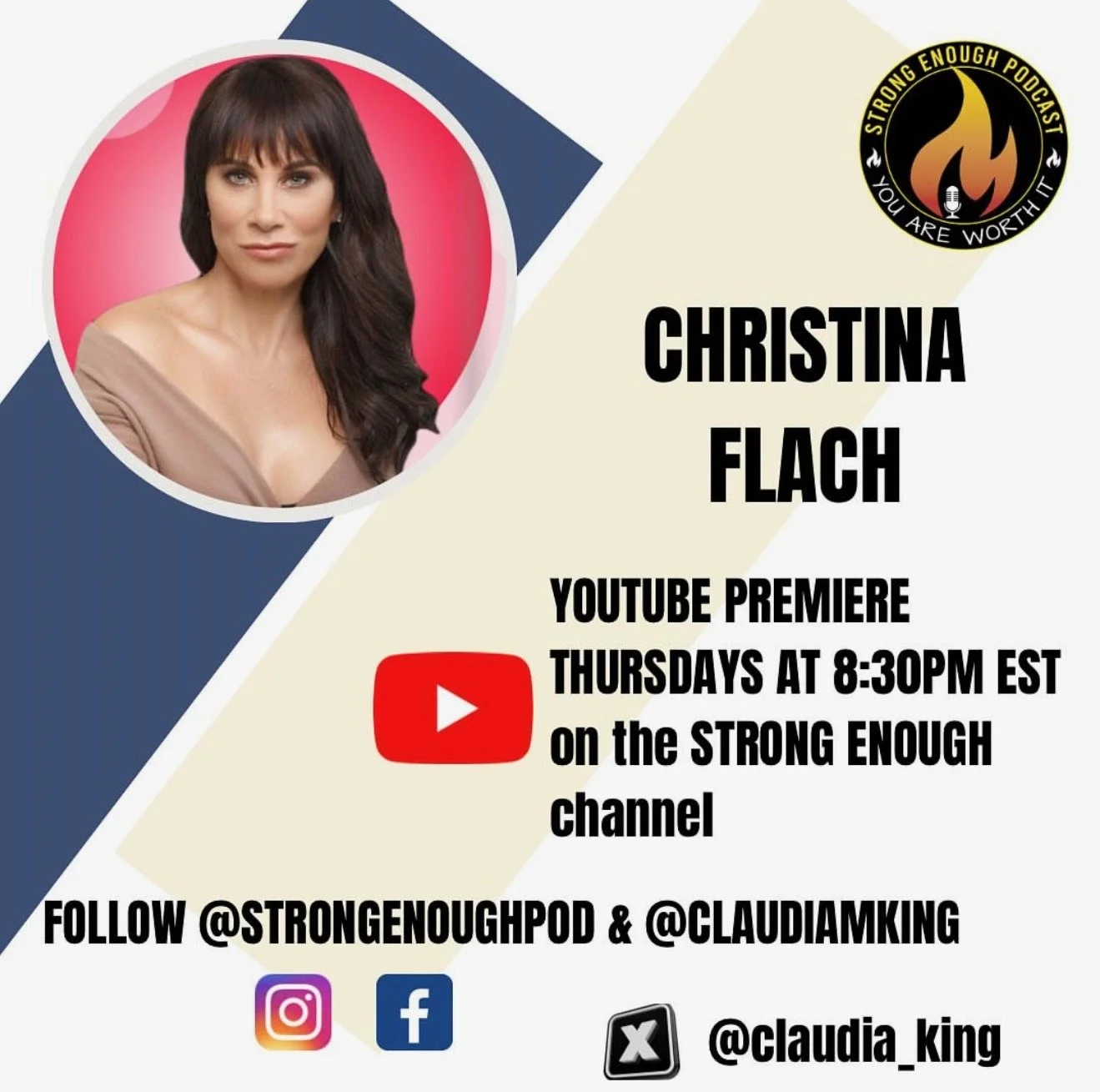 Christina Flach featured on Strong Enough podcast interview celebrity makeup artist sharing beauty and entrepreneurship insights