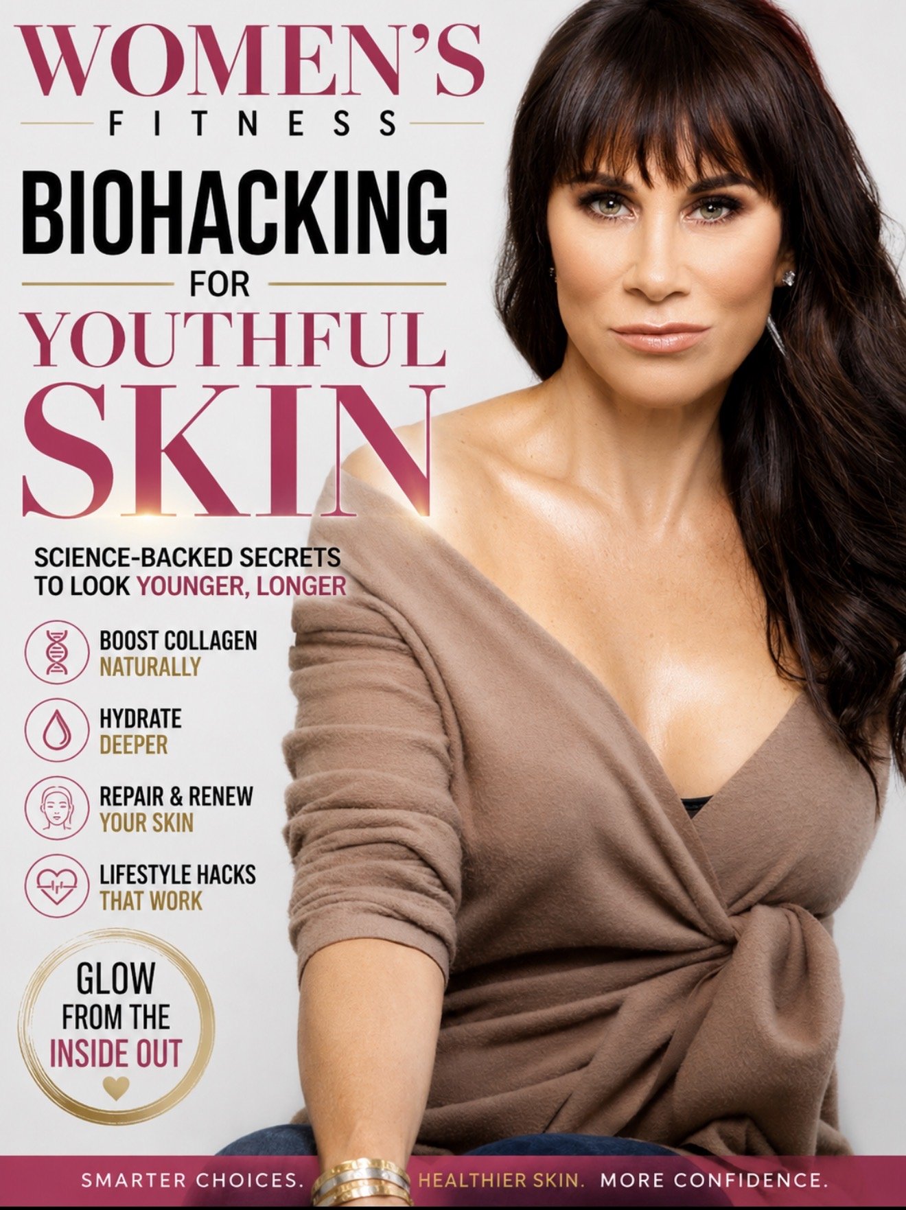 Pretty Girl Makeup CEO Christina Flach featured in Women Fitness Magazine sharing biohacking techniques for youthful glowing skin