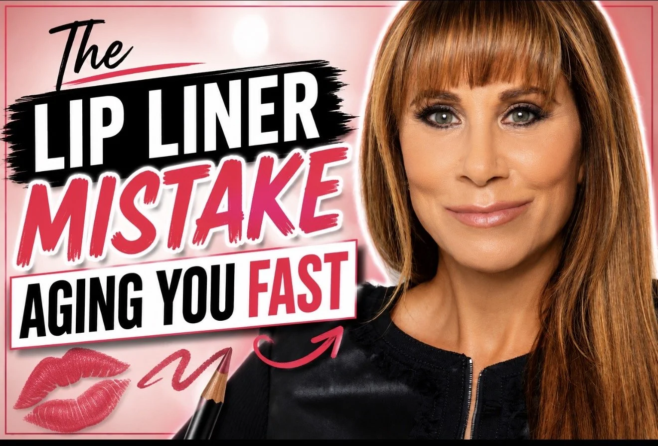 Christina Flach demonstrating the lip liner mistake that ages lips over 40