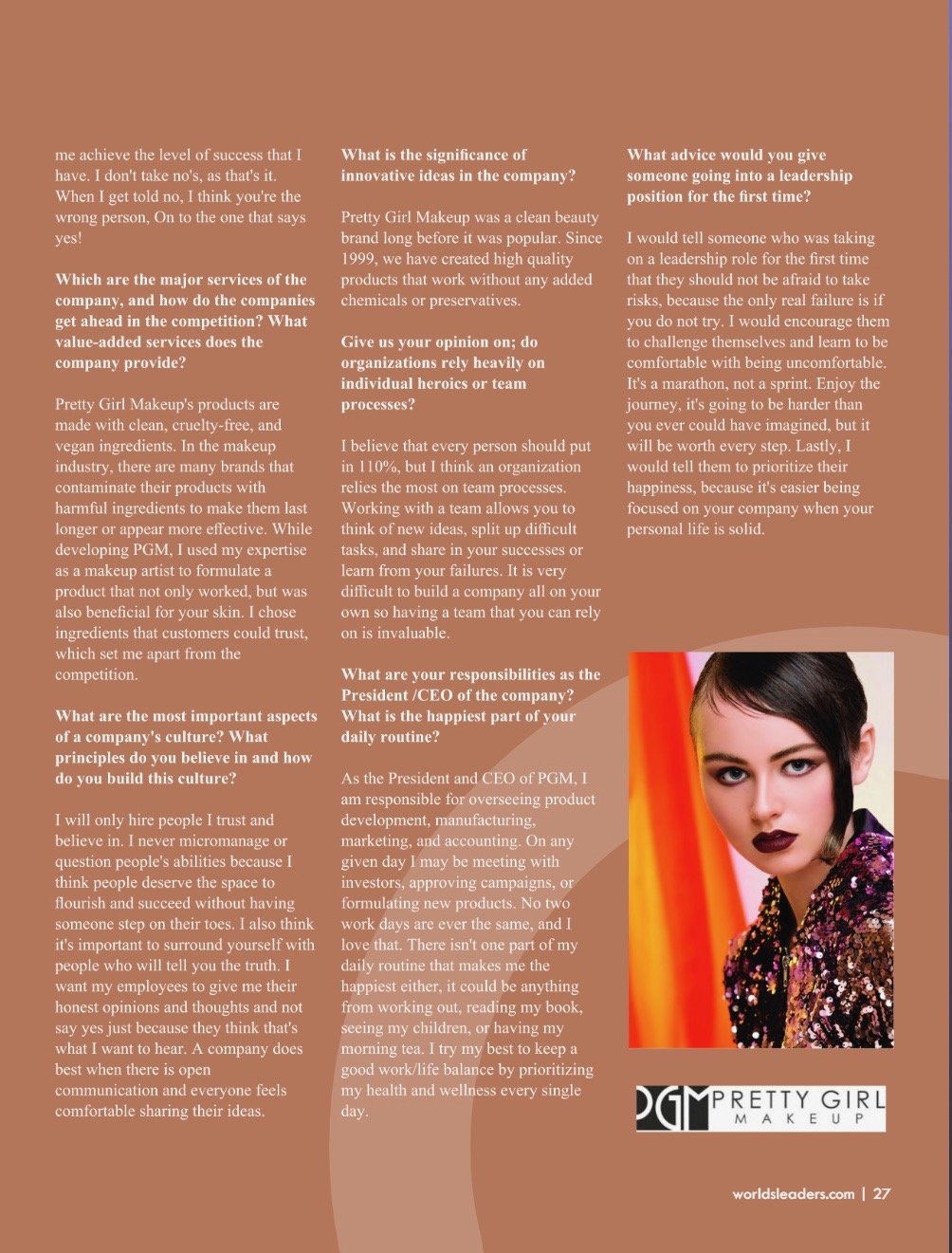 Christina Flach Worlds Leaders feature shaping the future of beauty celebrity makeup artist San Francisco founder Pretty Girl Makeup